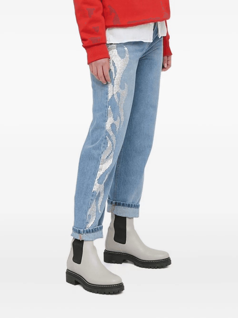 rhinestone-embellished cotton jeans - Image 1