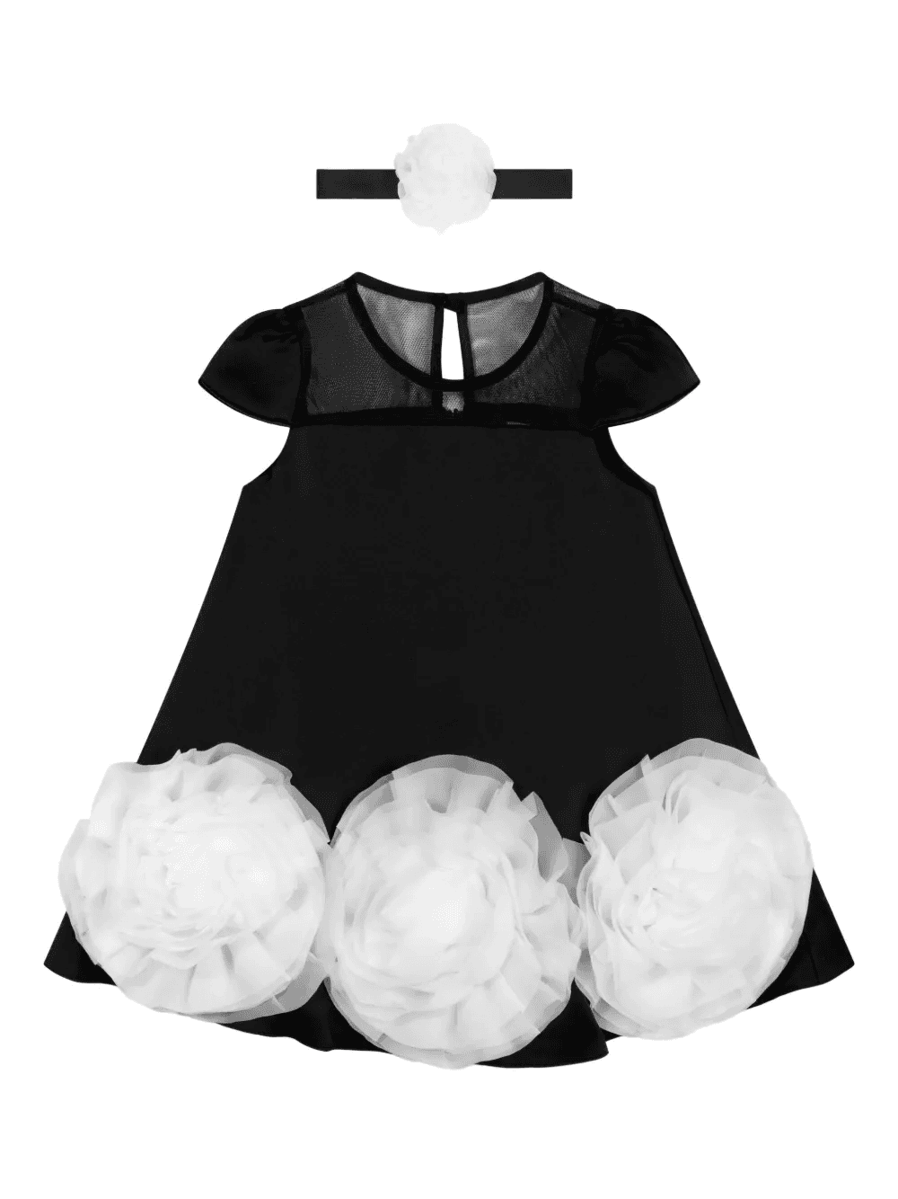 rose-embellished mesh-yoke dress - Image 1