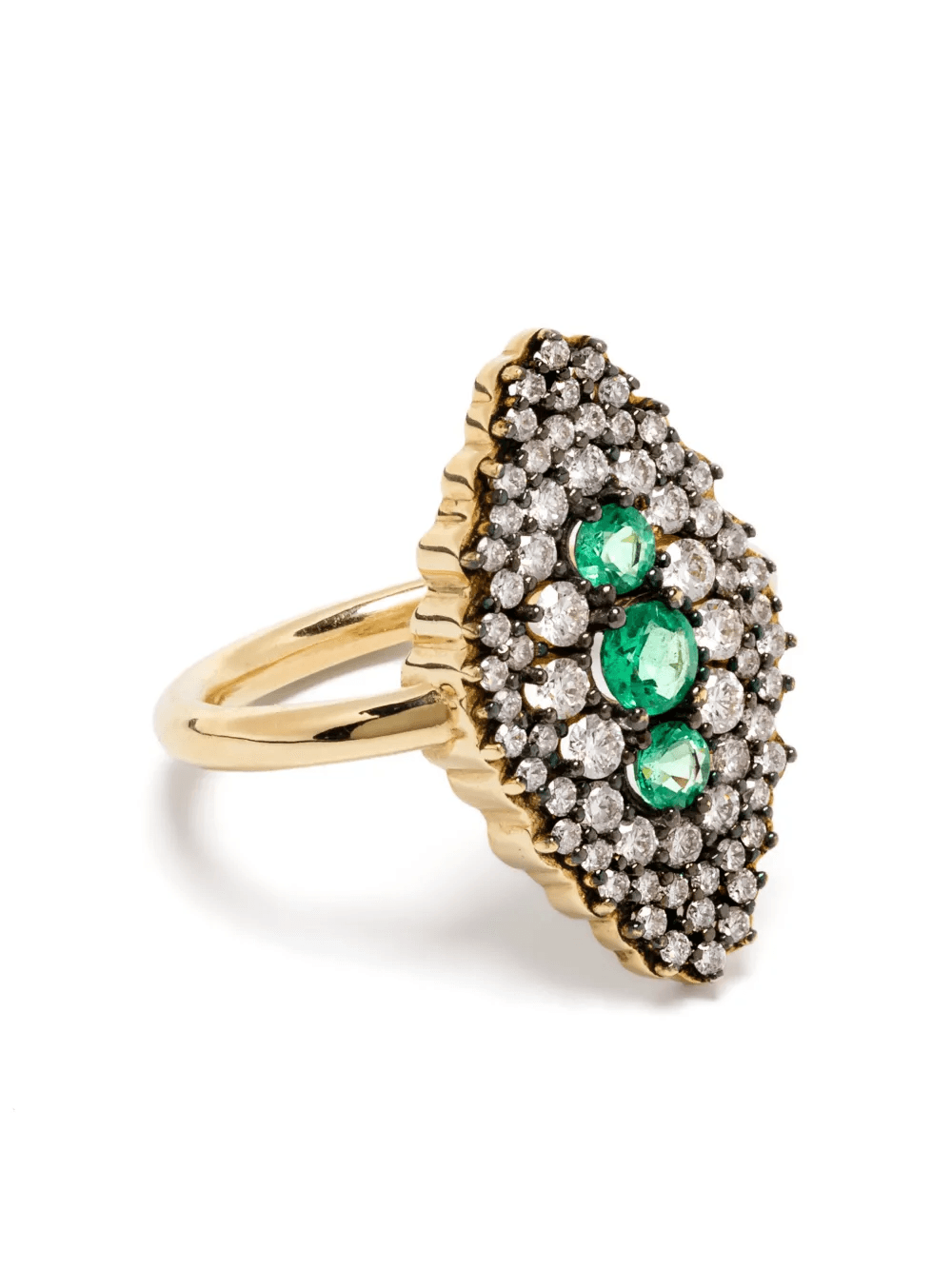 18K yellow gold Maxi Lanzadera diamond and emerald ring - Image 1