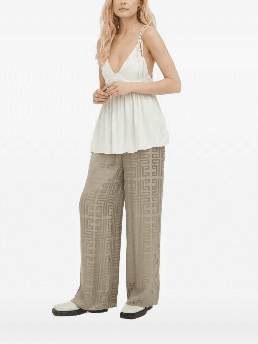 tie-strap smocked blouse - Image 1