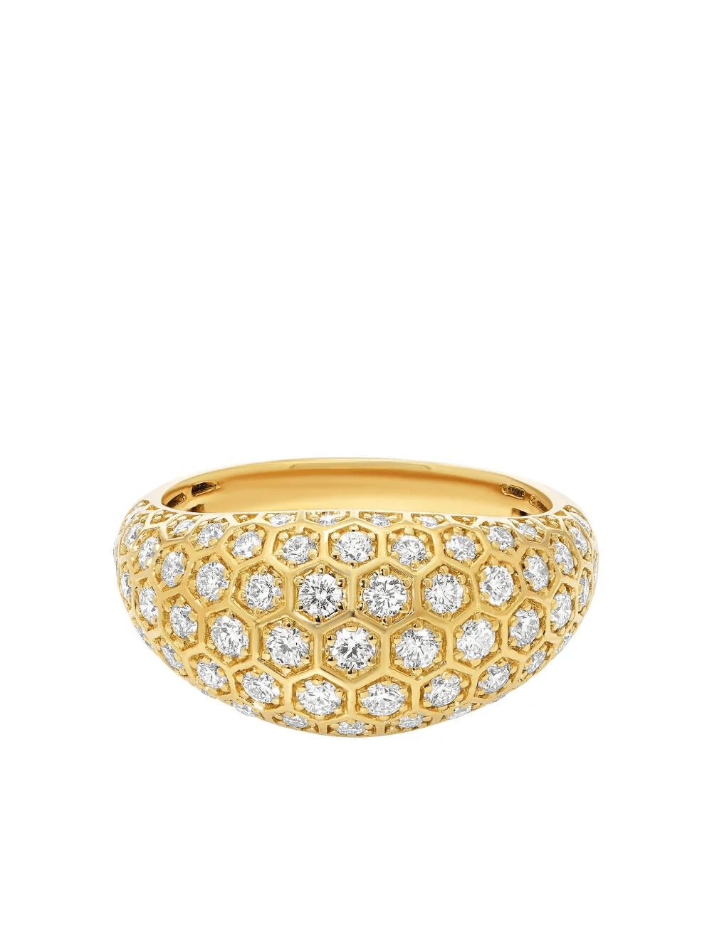 18k yellow gold diamond honey comb signet ring - Image 1