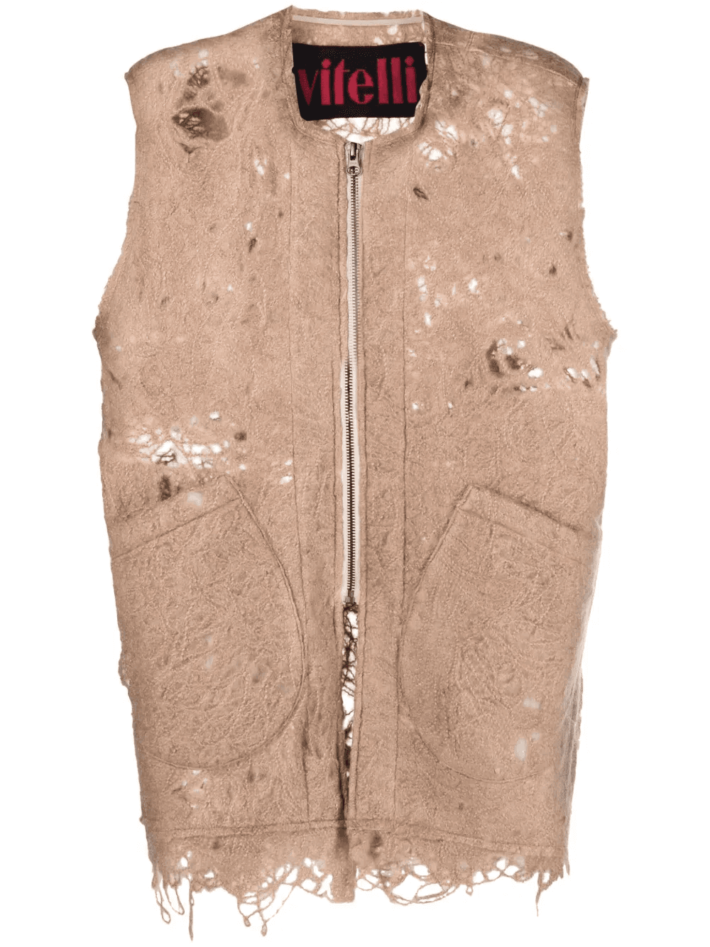 distressed-effect zip-up vest - Image 1