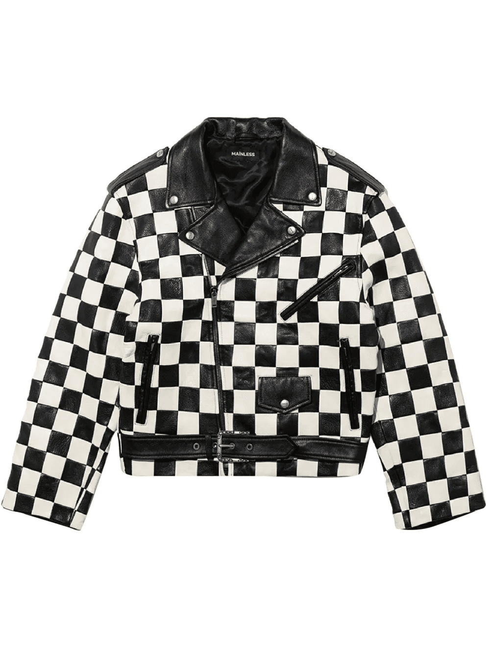 check-pattern biker jacket - Image 1