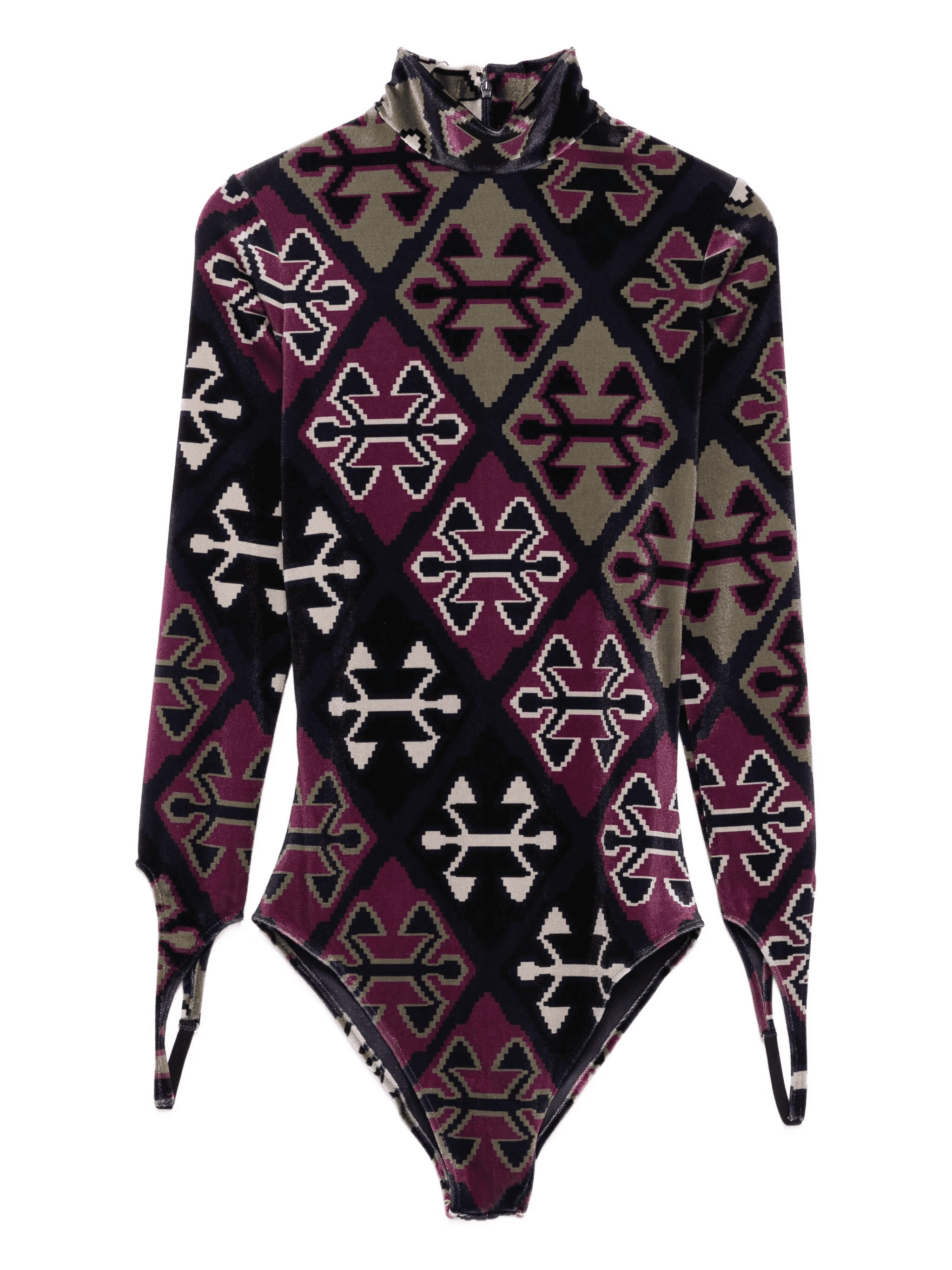 geometric-print velvet bodysuit - Image 1