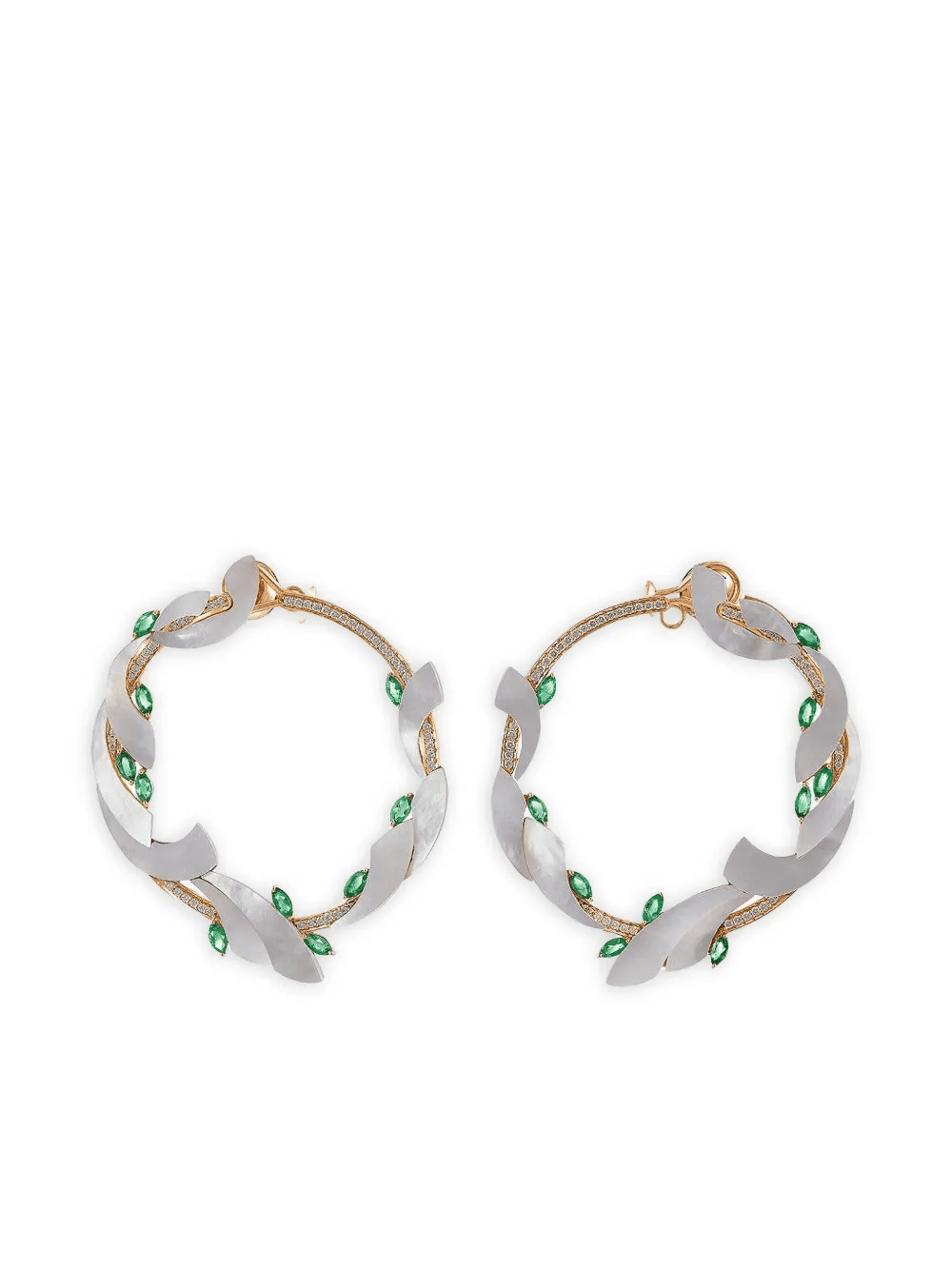 18K yellow gold Mogra Coronation emerald hoop earrings - Image 1