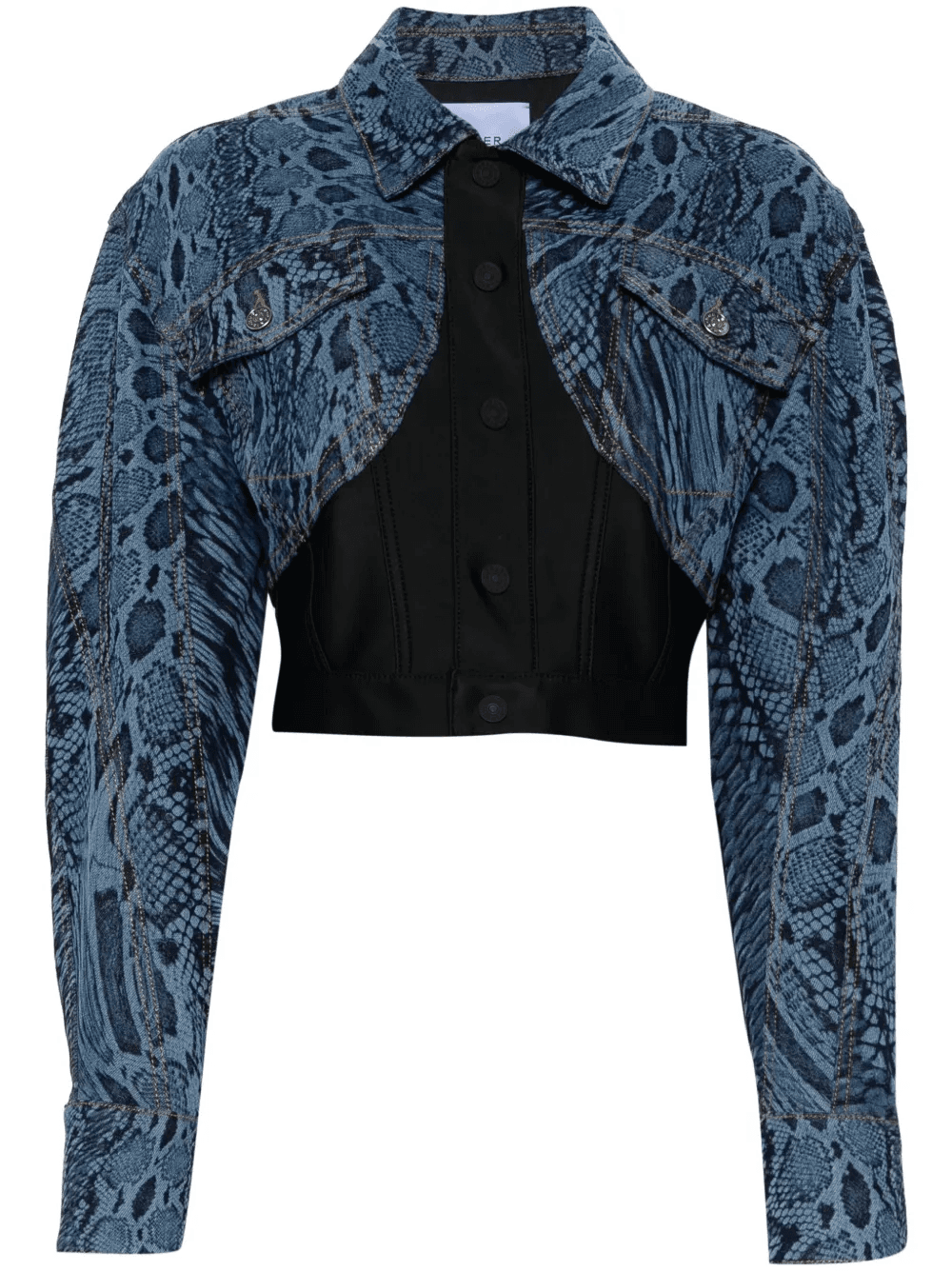 snake-print panelled denim jacket - Image 1