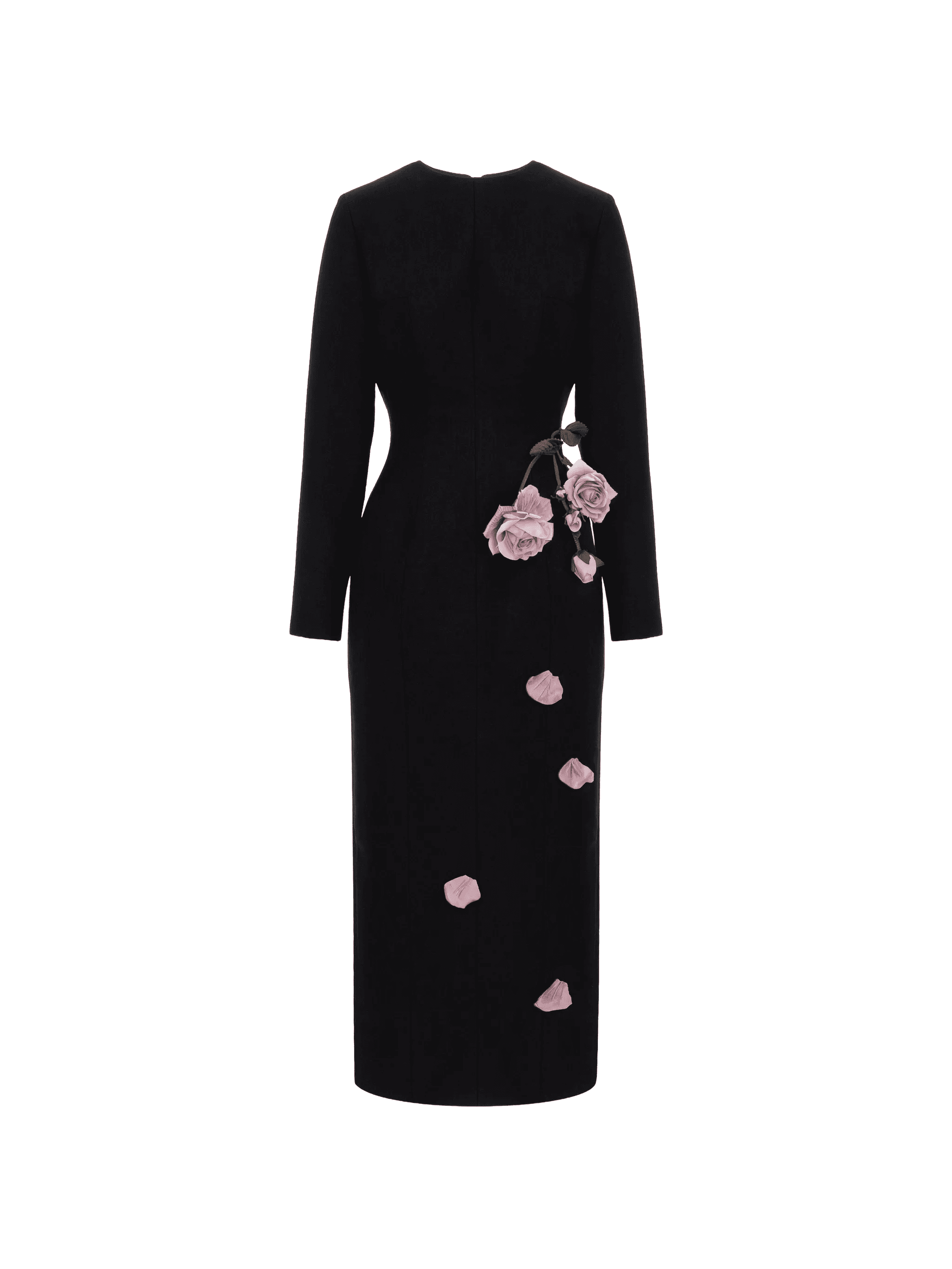 rose-appliqué long-sleeves midi dress - Image 1