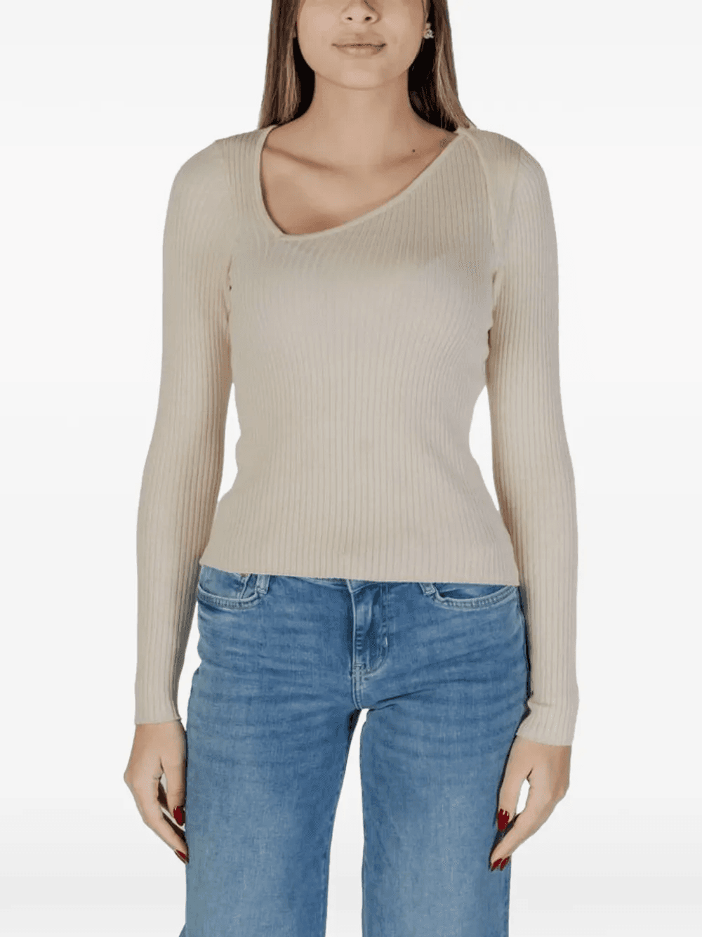 asymmetric-neck ribbed-knit top - Image 1