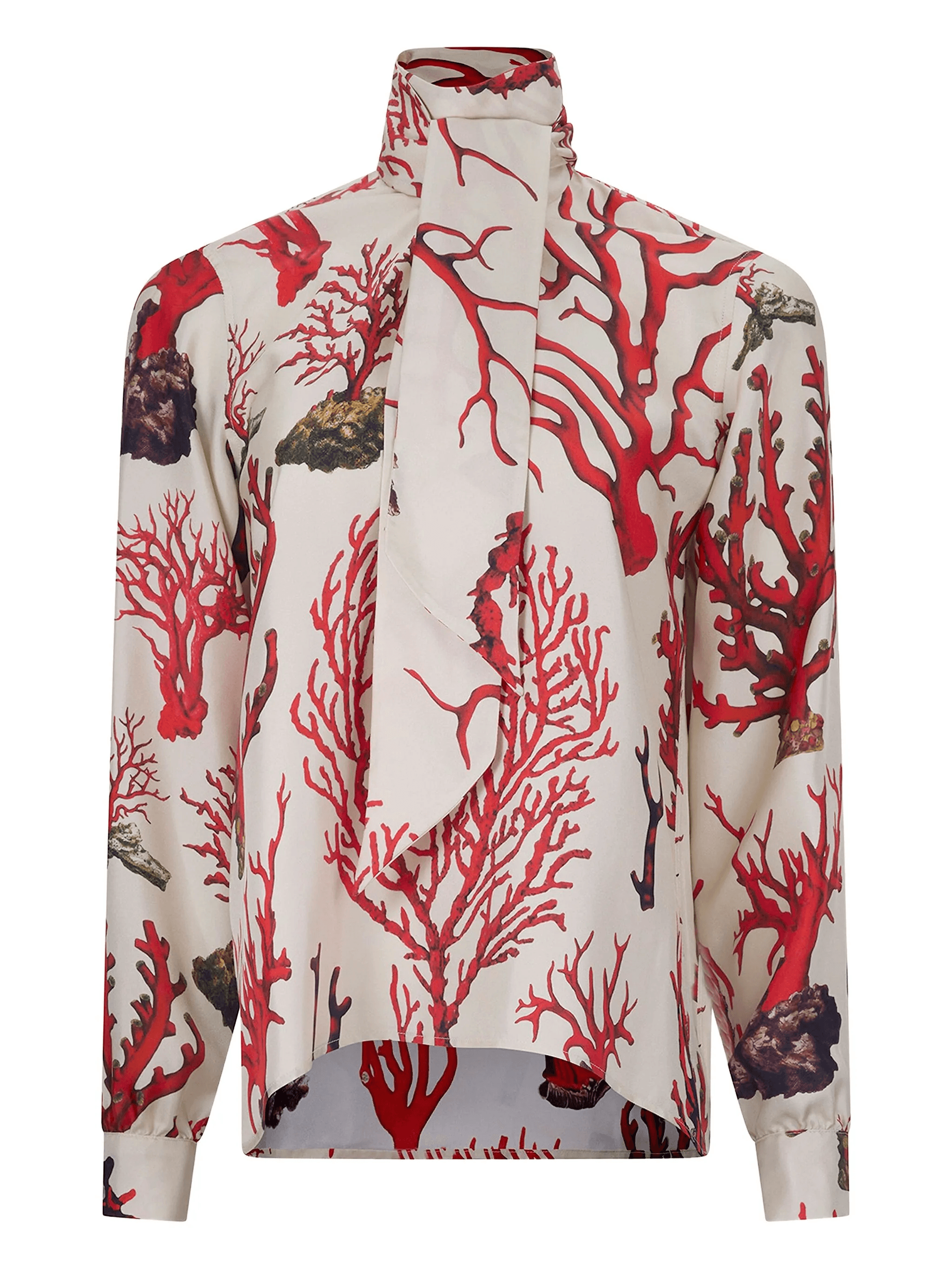coral-print tie-neck top - Image 1