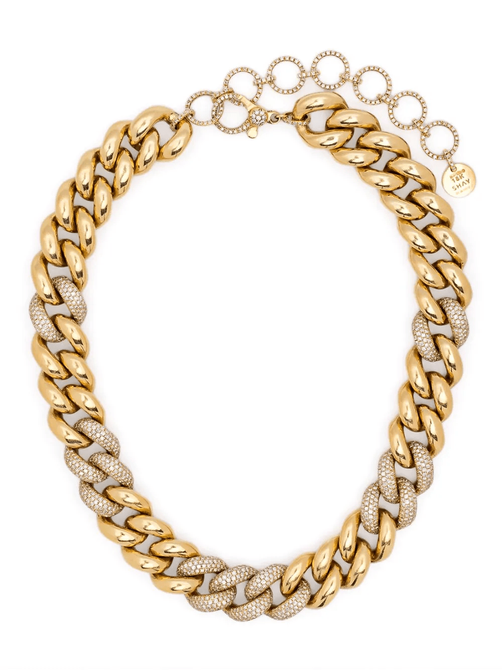 18K yellow gold alternating jumbo diamond necklace - Image 1