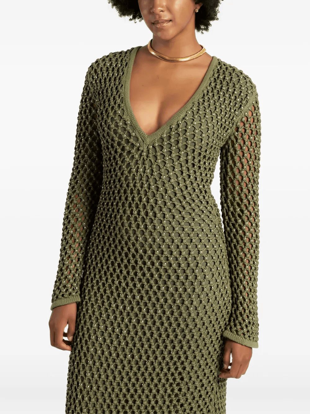 embellished open-knit midi dress - Image 1