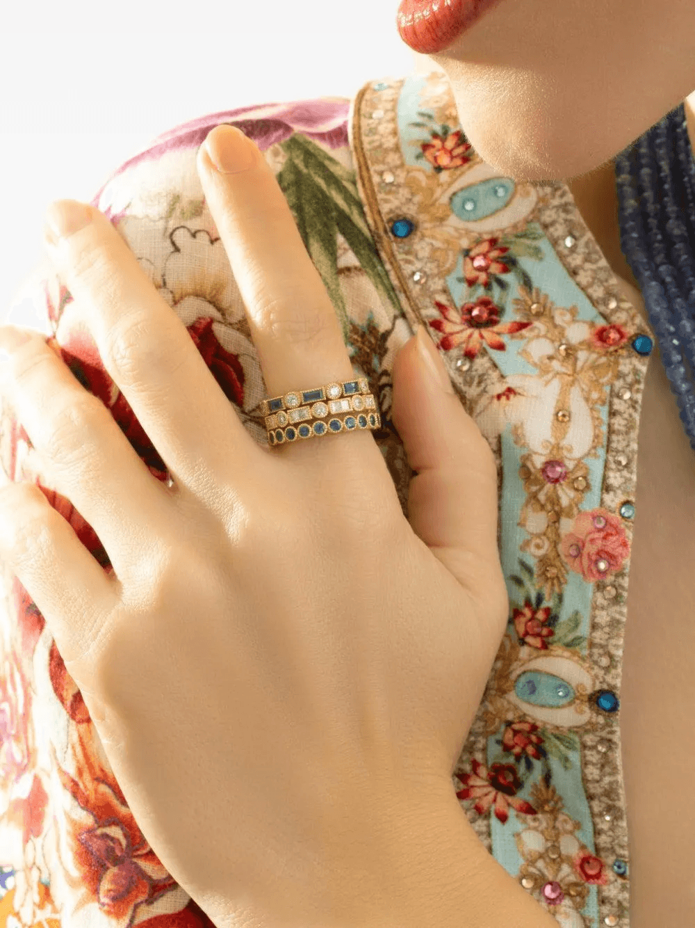 Blue Sapphire Modern Etruscan Stack Ring - Image 1