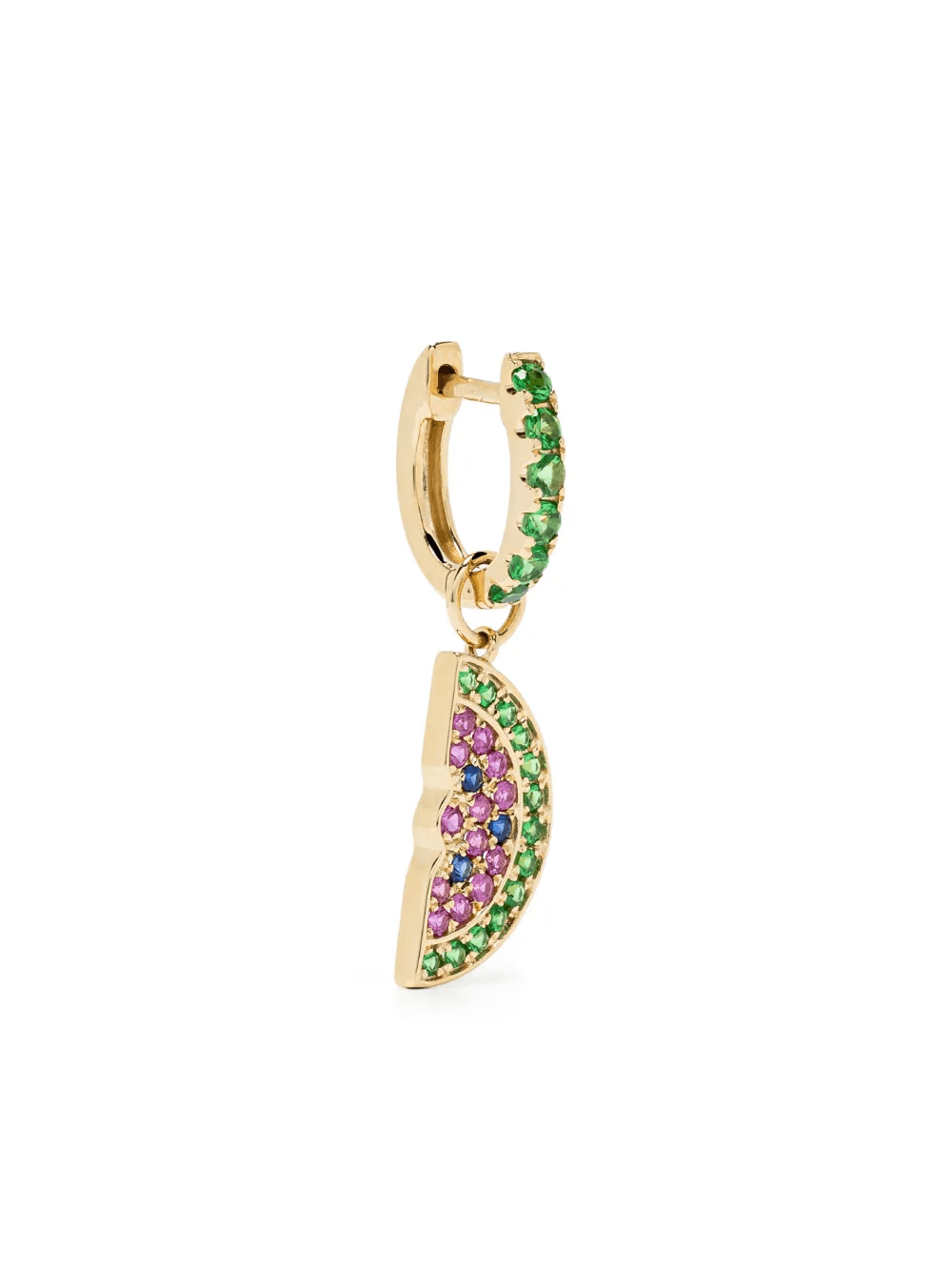 14kt yellow gold ruby and emerald huggie earring - Image 1