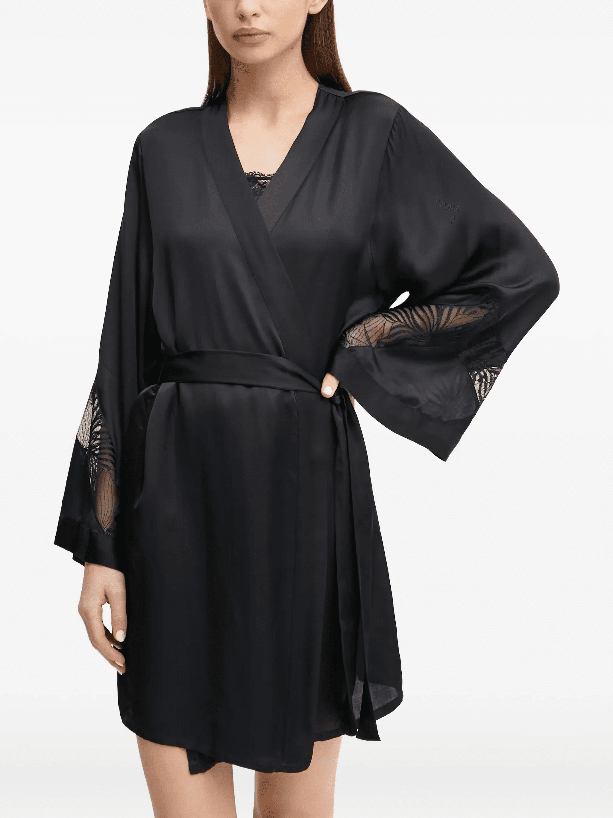 lace sleeve tie-waist robe - Image 1