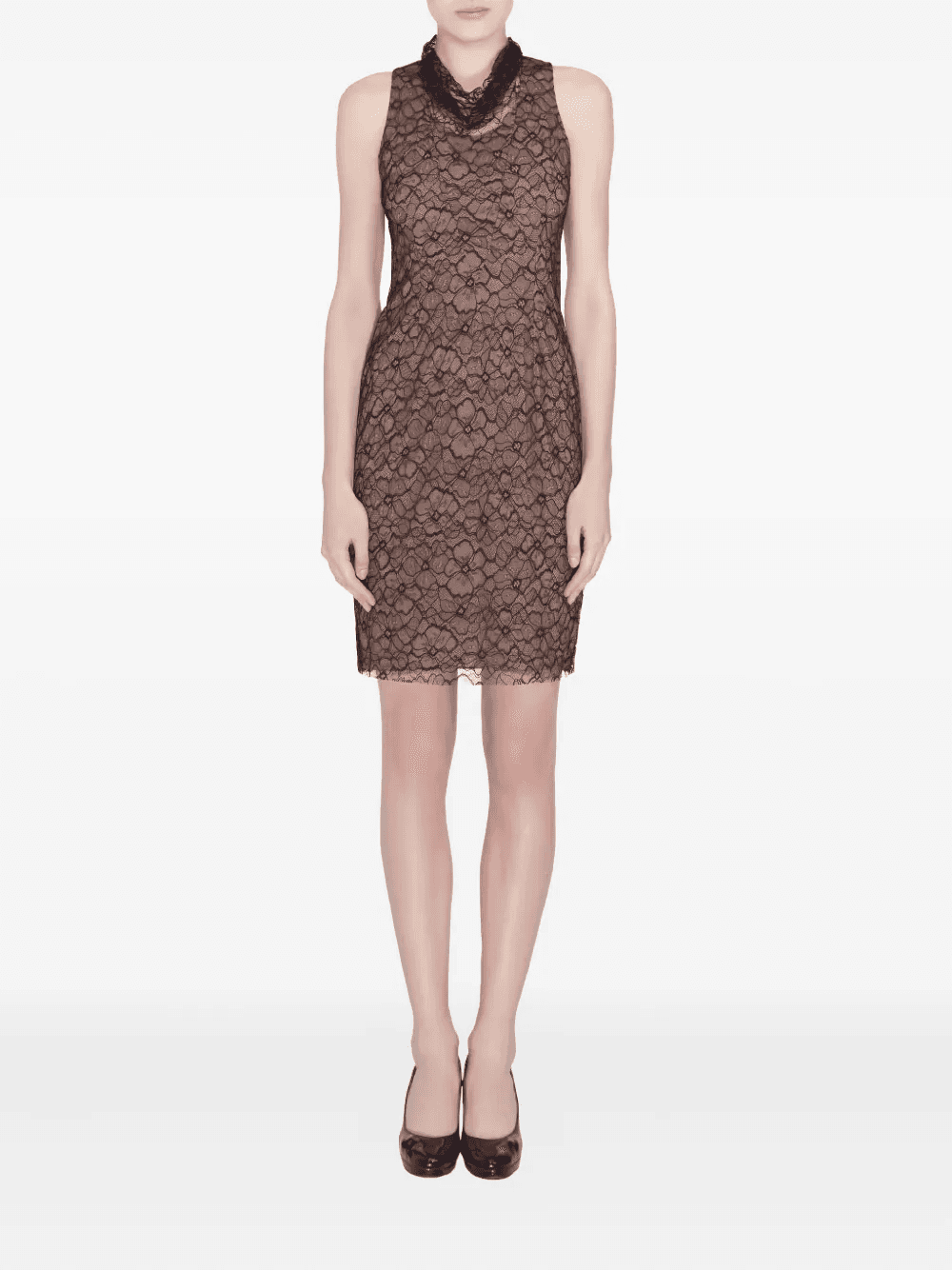 pre-owned cowl-neck lace mini dress - Image 1
