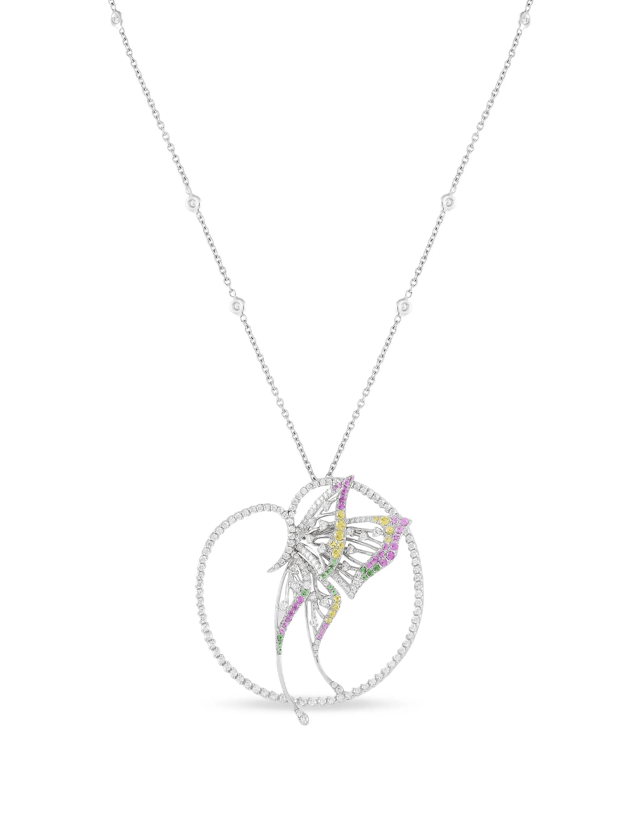 pre-owned 18K white gold multi-stone butterfly-pendant necklace - Image 1