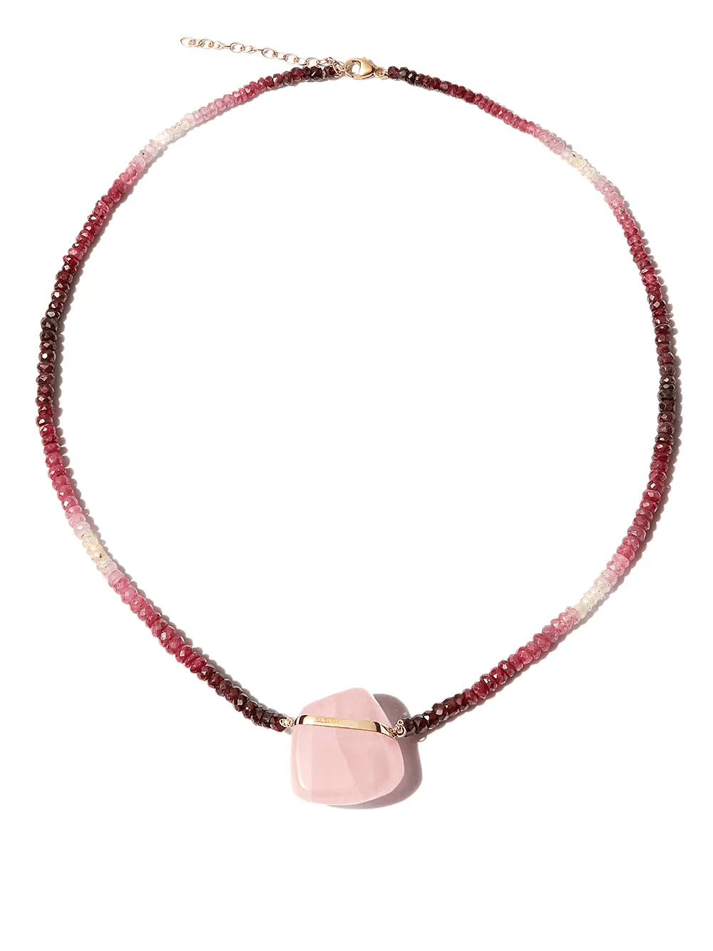 14kt yellow gold quartz ruby ombre beaded necklace - Image 1