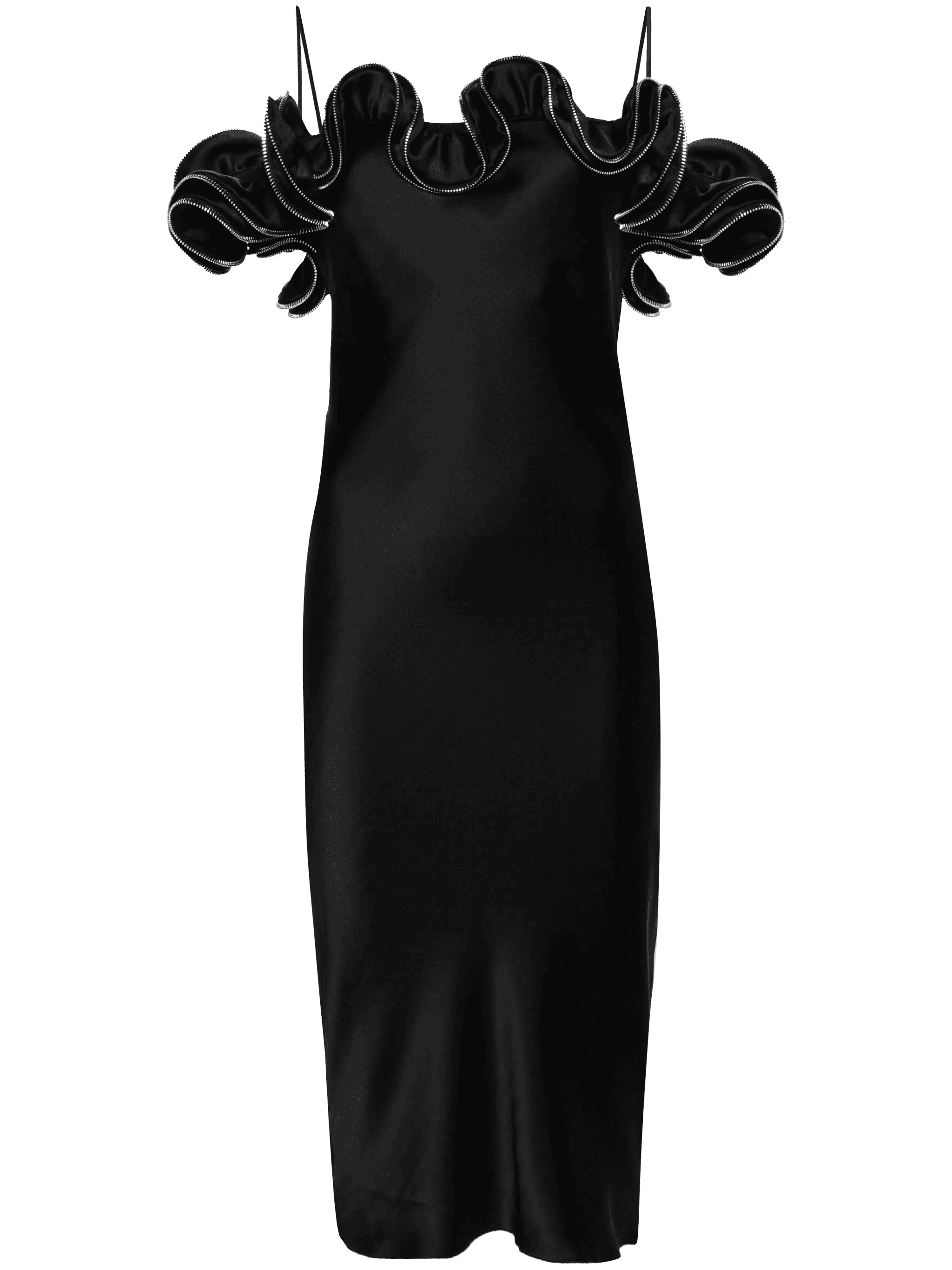 zipped-ruffles satin dress - Image 1