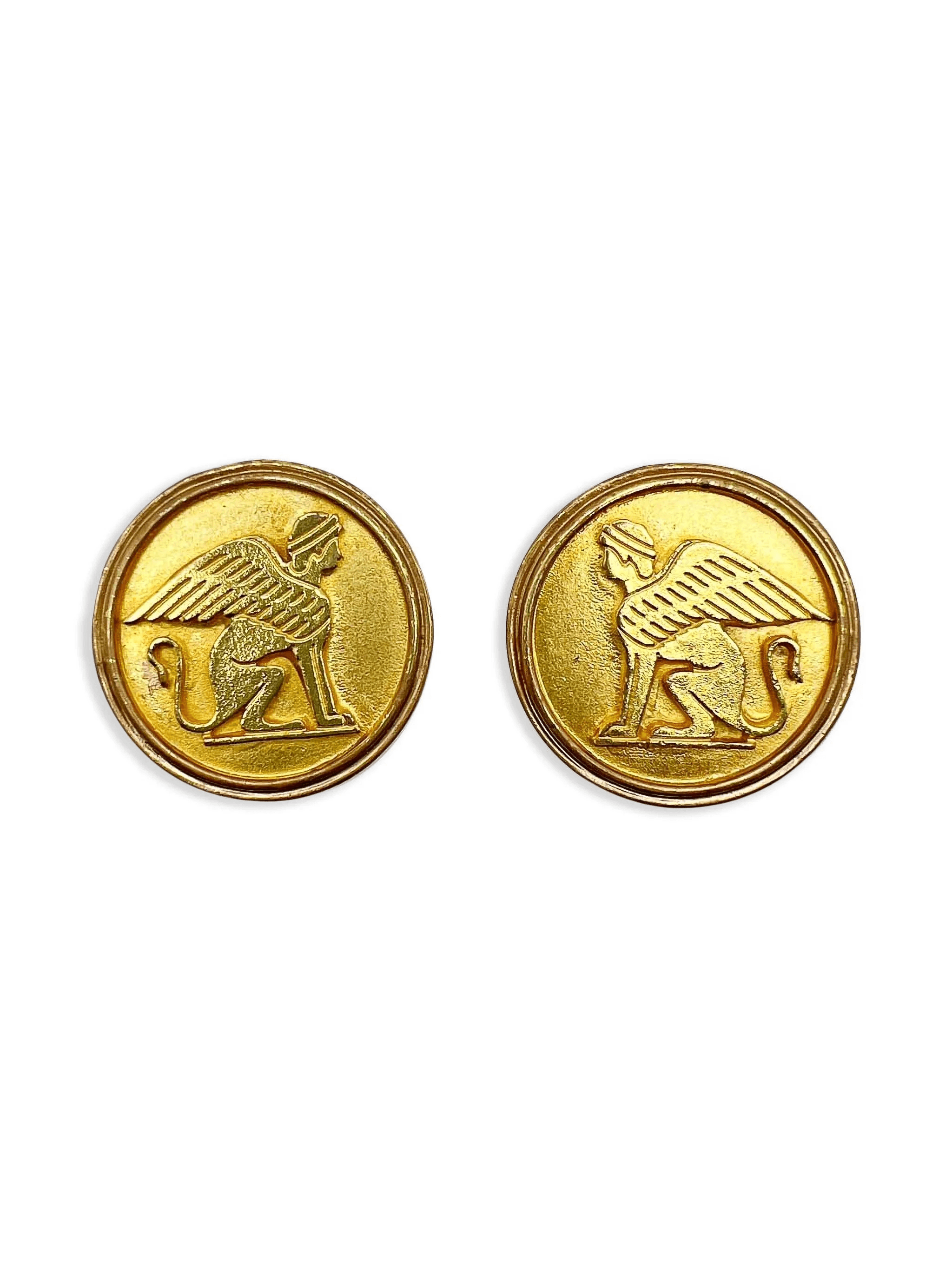 1970s pre-owned Egyptian Sphinx clip-on earrings - Image 1