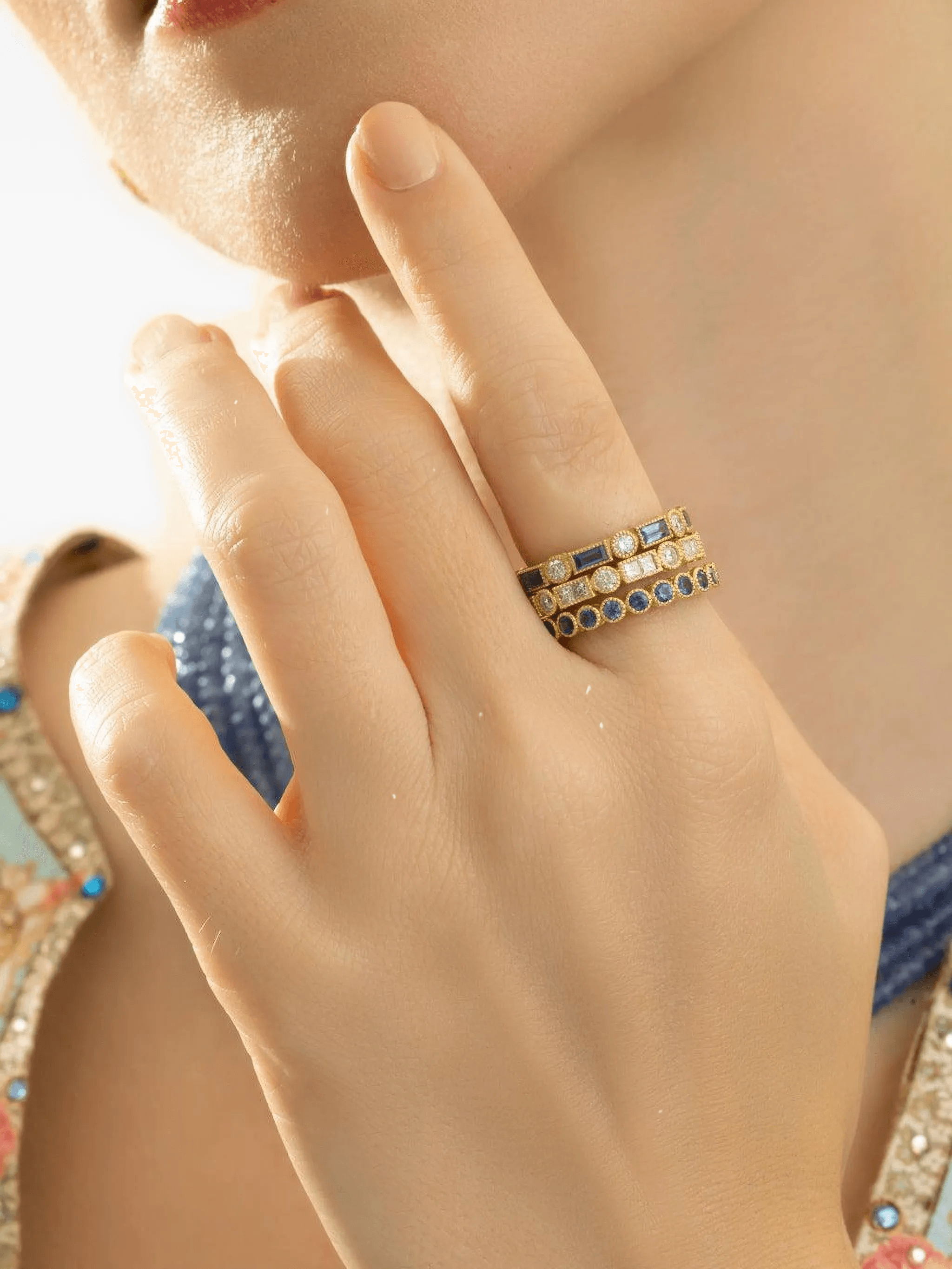 18K yellow gold diamond and sapphire ring - Image 1