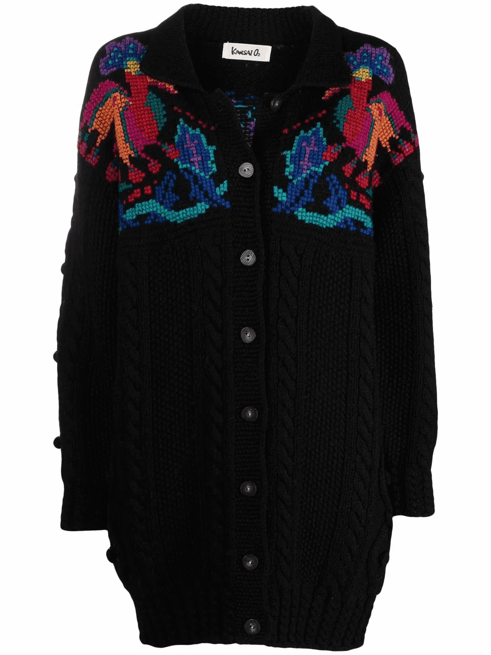 1990s intarsia detailing elongated cardigan - Image 1