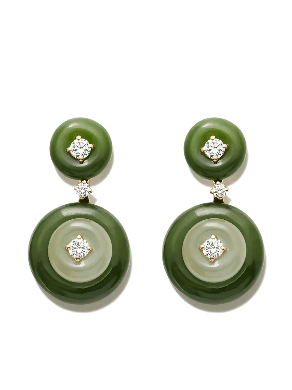 18kt yellow gold jade and diamond drop earrings - Image 1