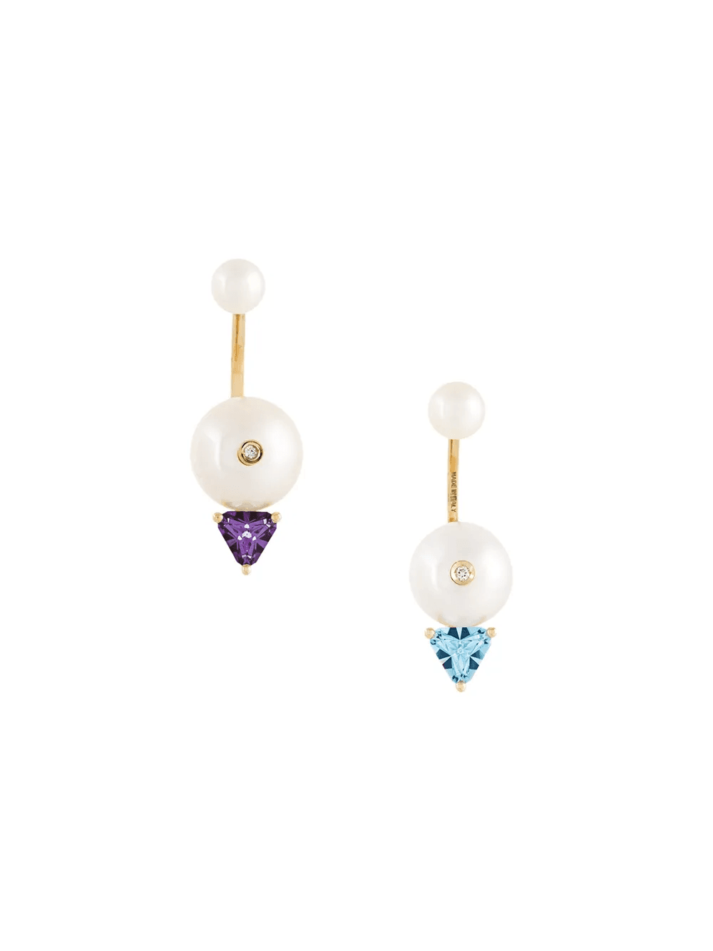 18kt gold Trillion diamond, pearl and topaz earrings - Image 1