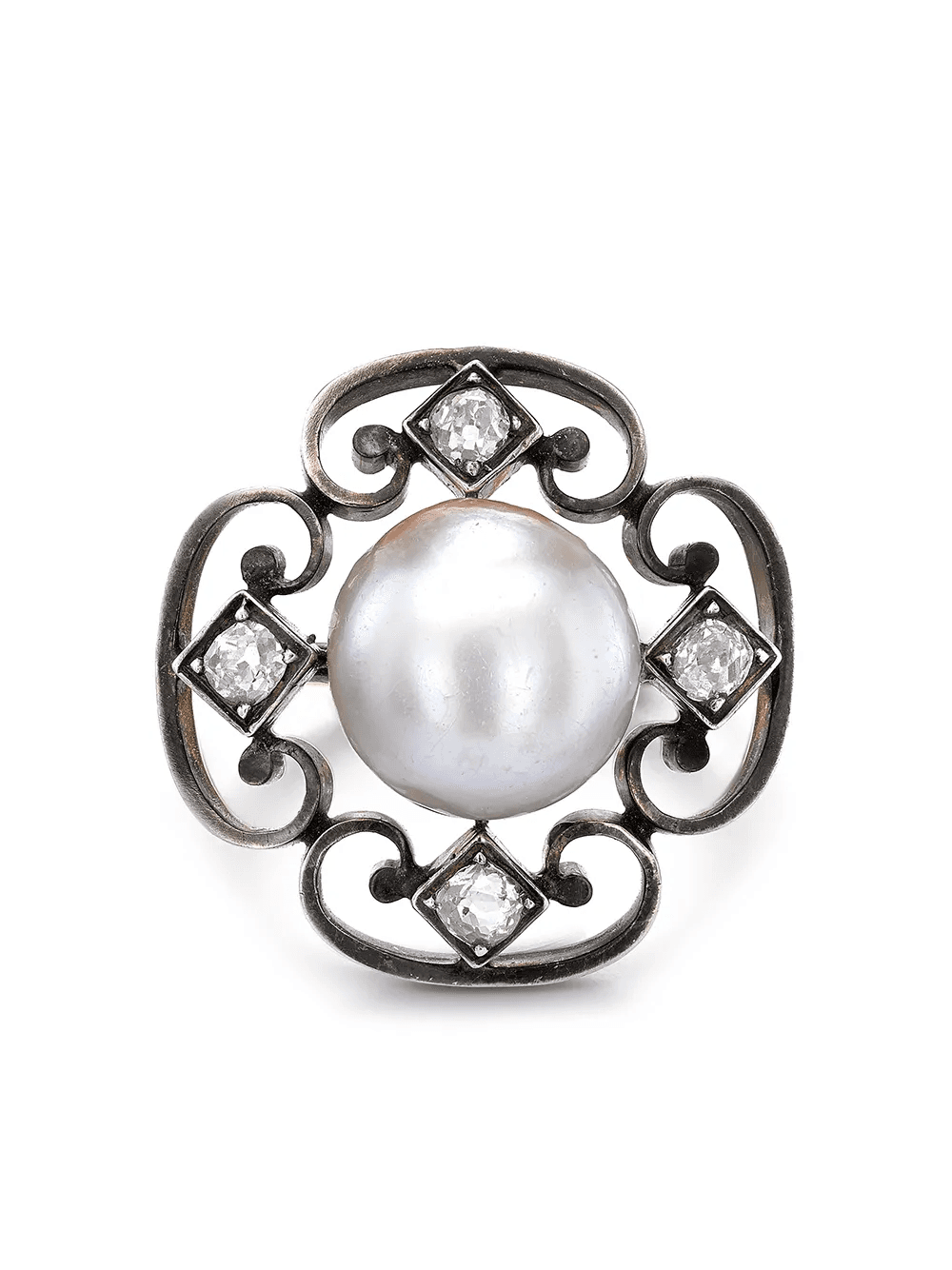 1891-1900 18kt white and rose gold Belle Époque pearl and diamond ring - Image 1