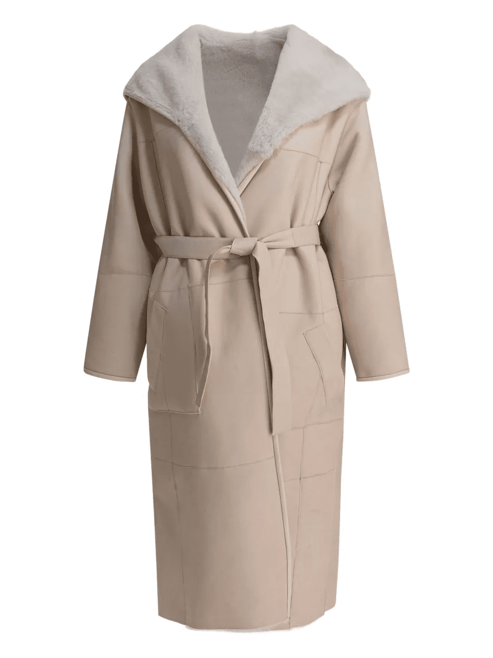 hooded belted shearling coat - Image 1