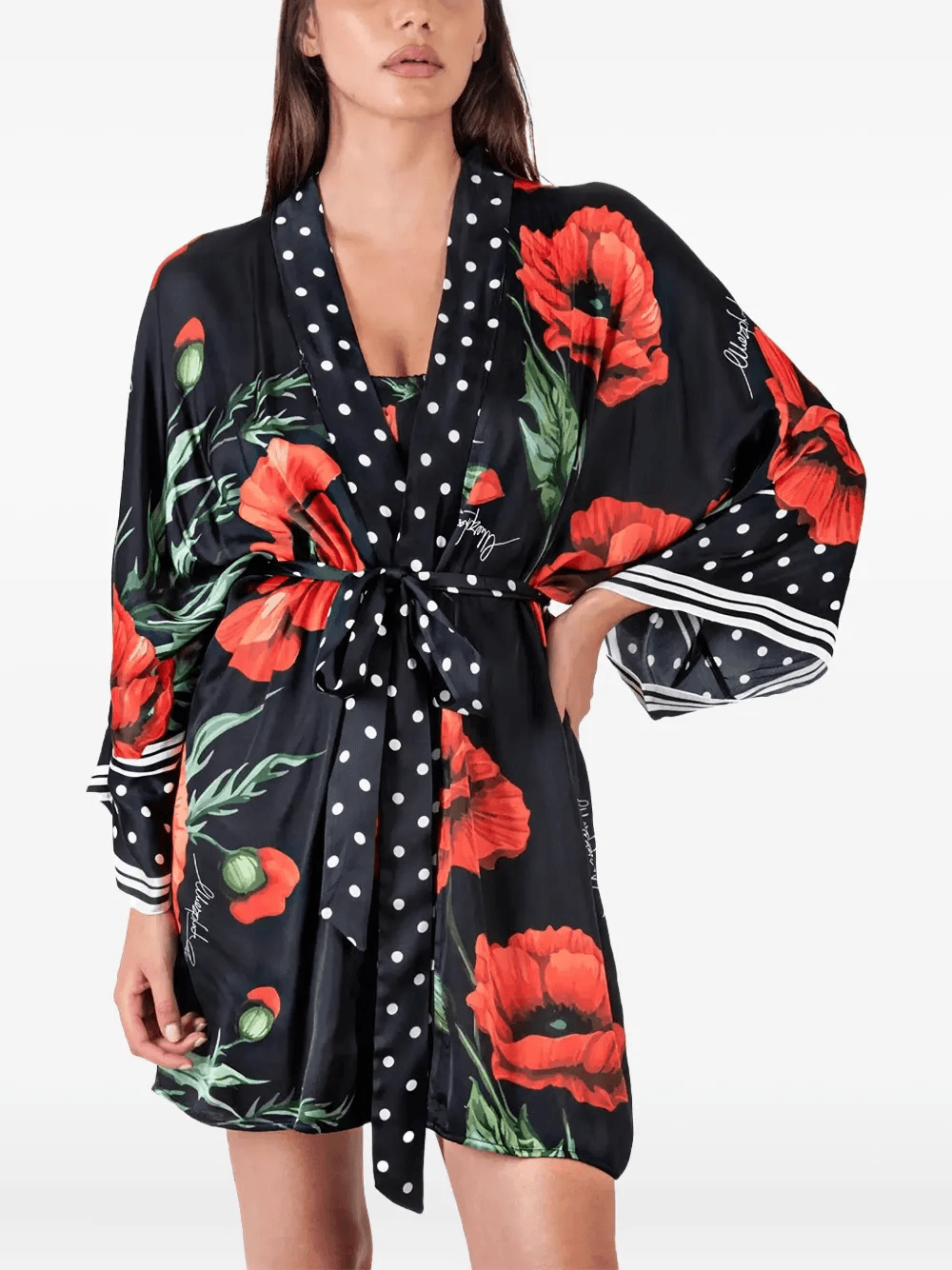 poppy-print belted mini dress - Image 1