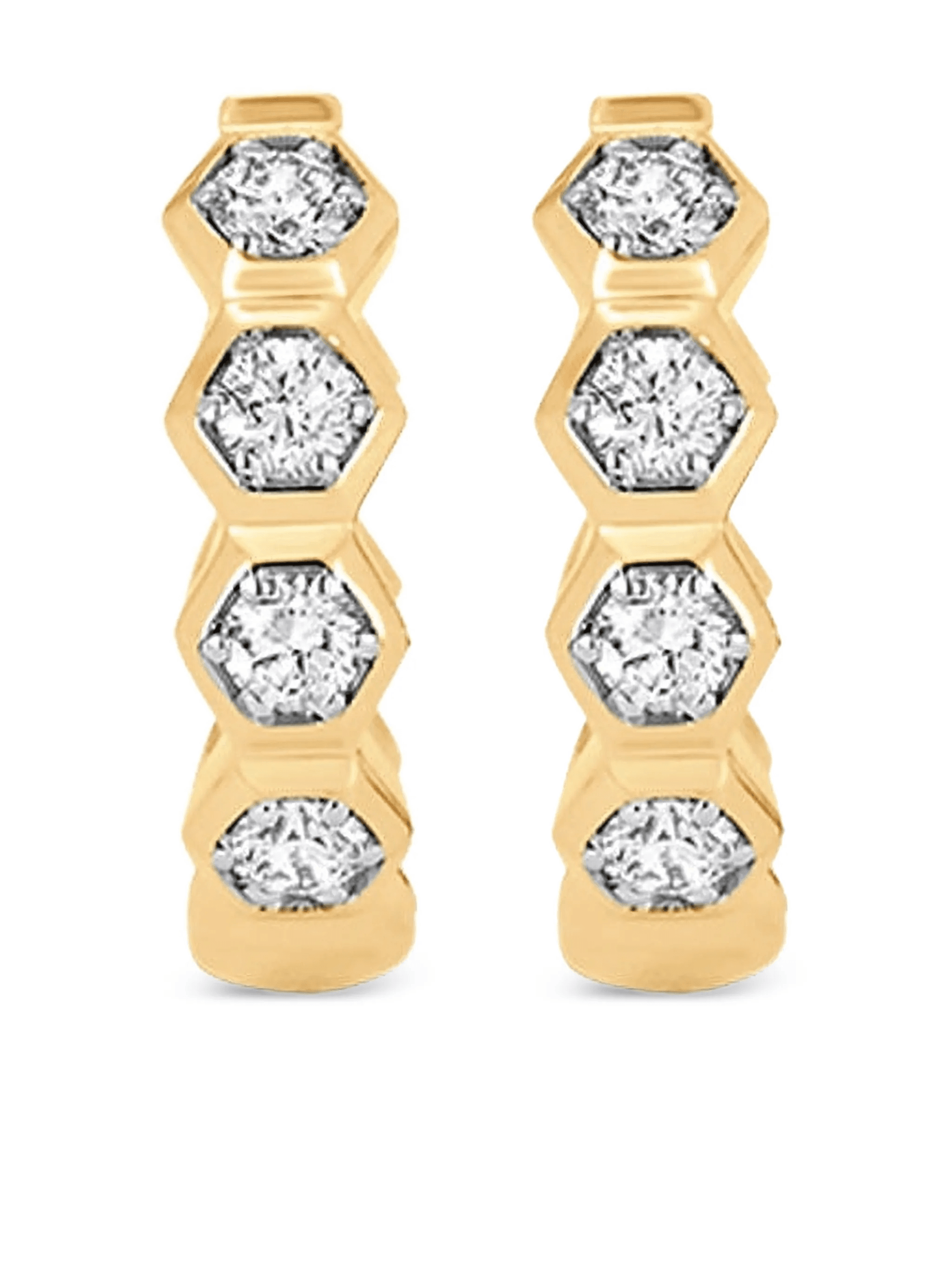 18K yellow gold Honey Comb diamond huggie earrings - Image 1
