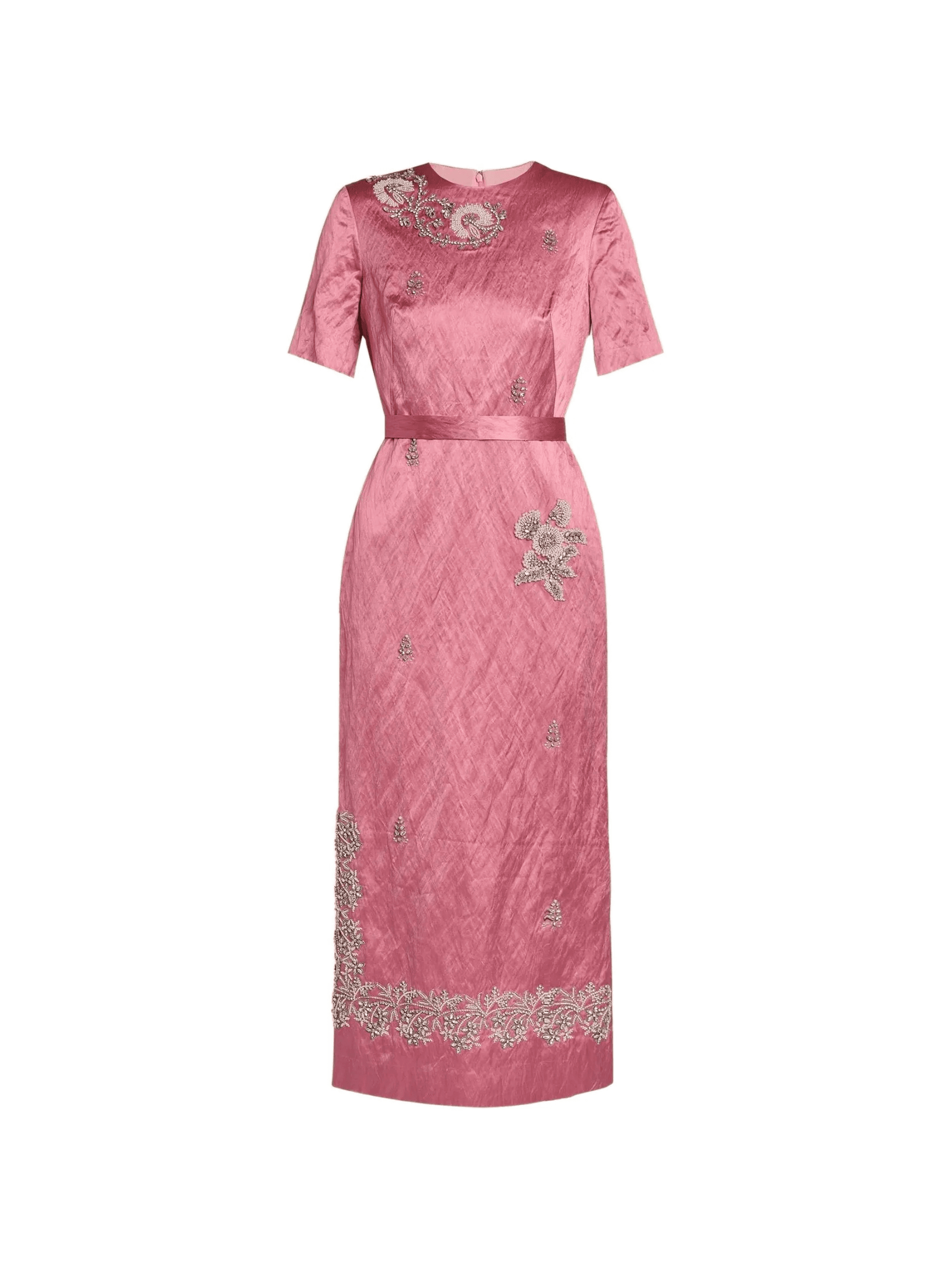 floral-embroidered belted midi dress - Image 1