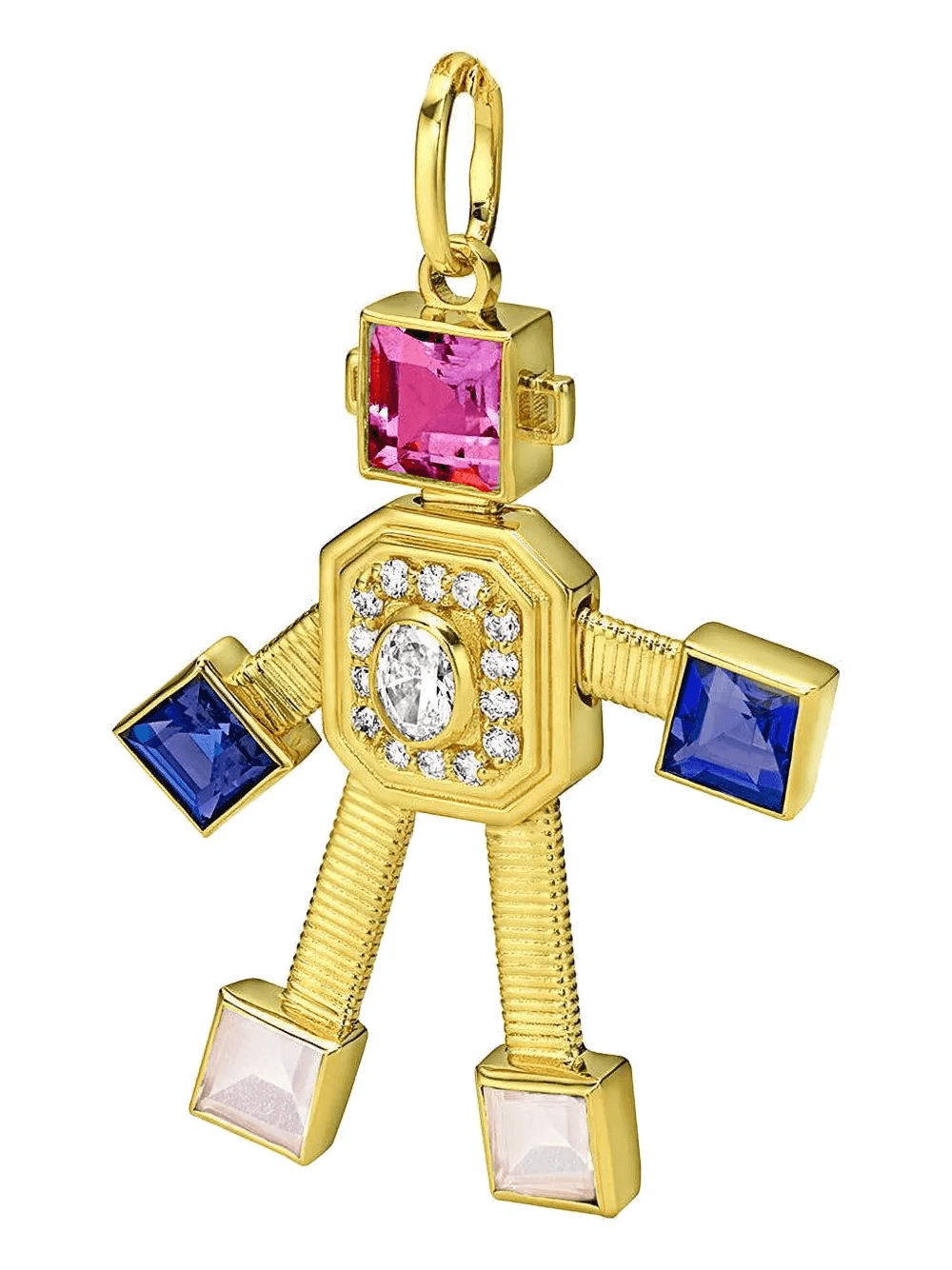 18K yellow gold multi-stone robot-shaped pendant - Image 1