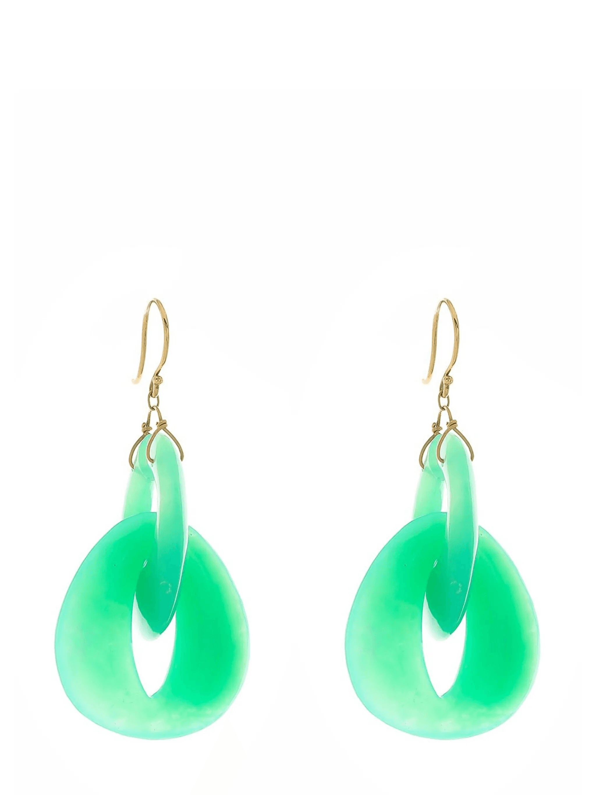 18kt yellow gold Interlocking Peacock Eye chrysoprase earrings - Image 1