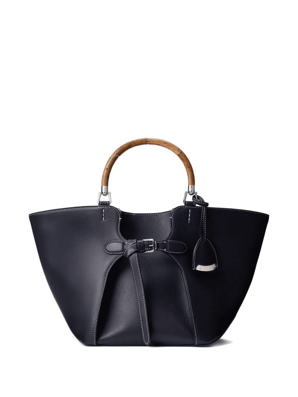 wood-handle leather tote bag - Image 1