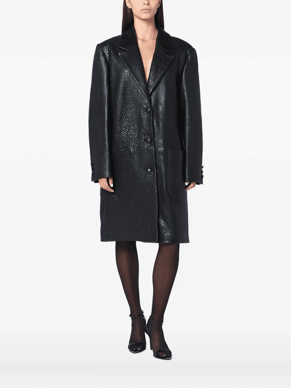 buttoned leather coat - Image 1