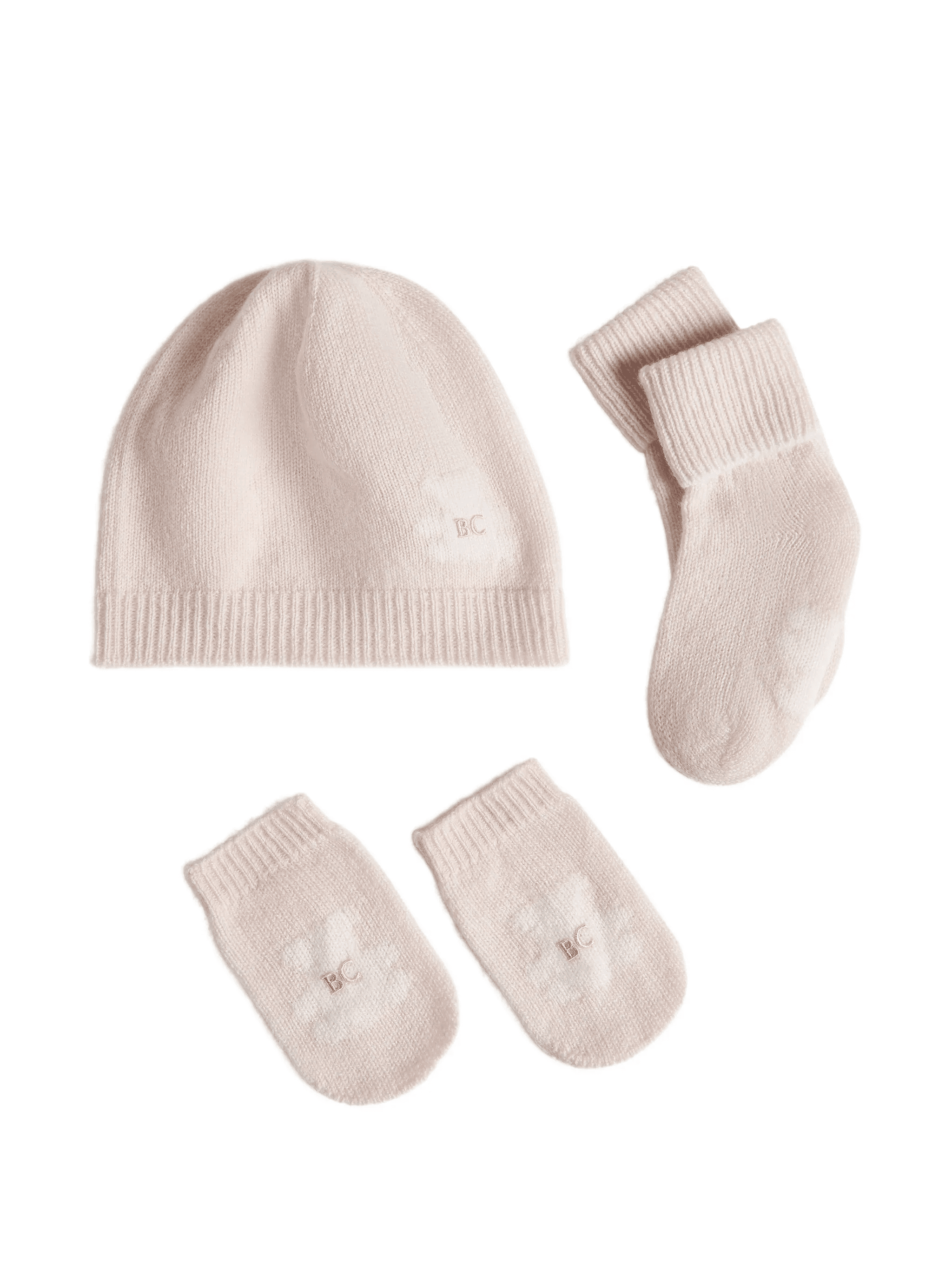 cashmere knit Baby Bernie beanie, gloves and socks set - Image 1
