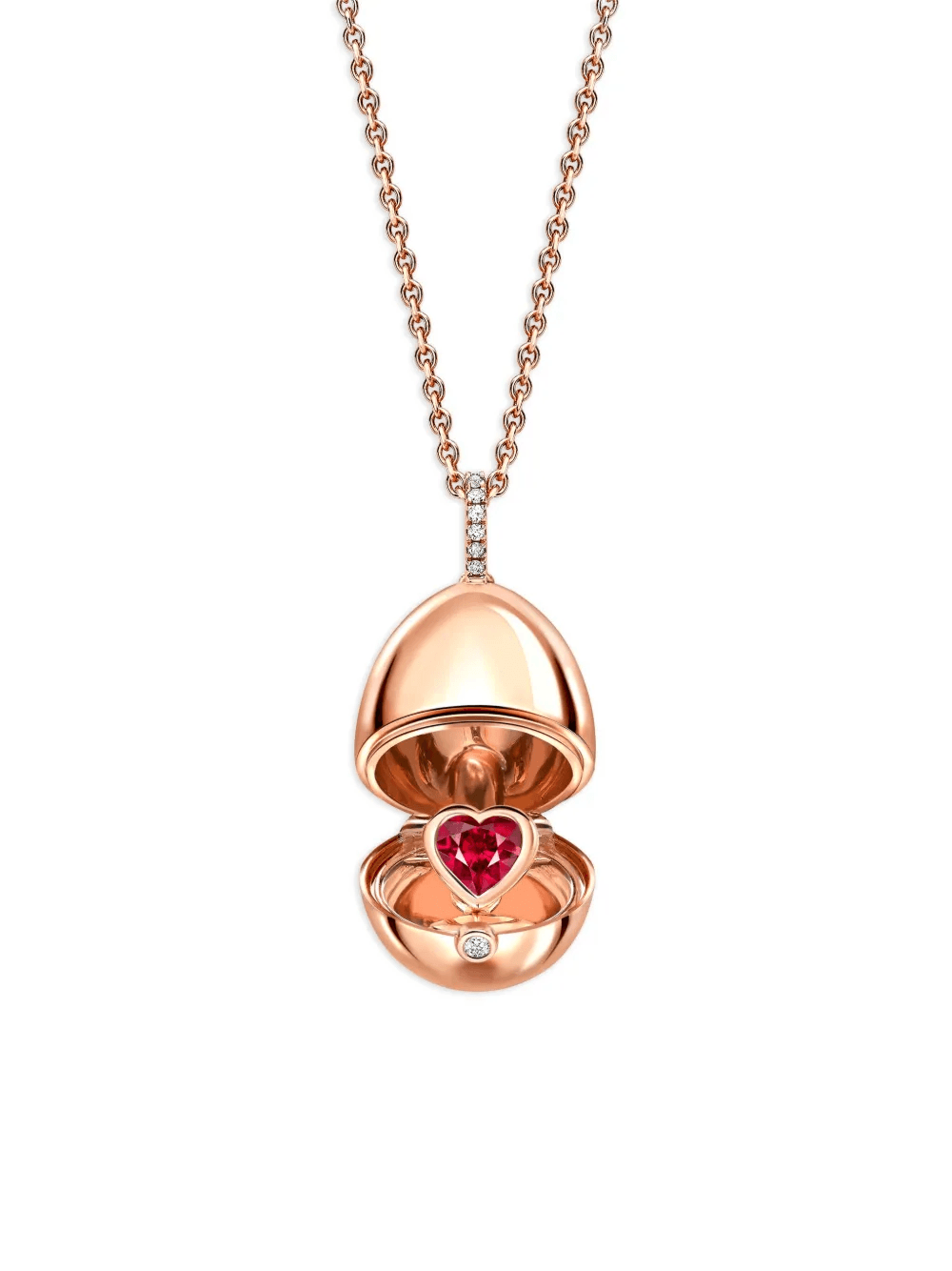 18kt rose gold Fabergé Essence Heart Surprise ruby locket necklace - Image 1