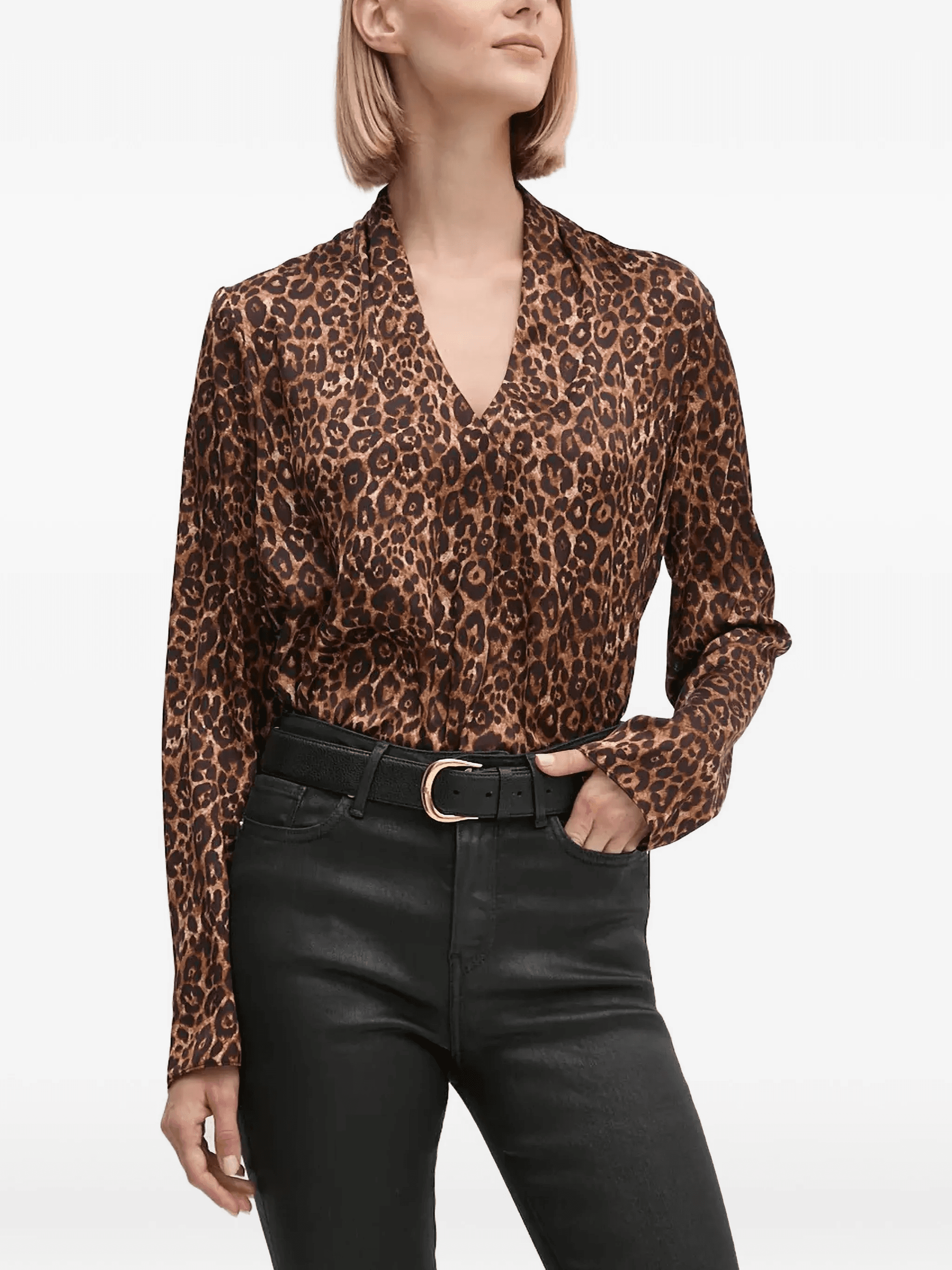 V-neck animal-pattern blouse - Image 1