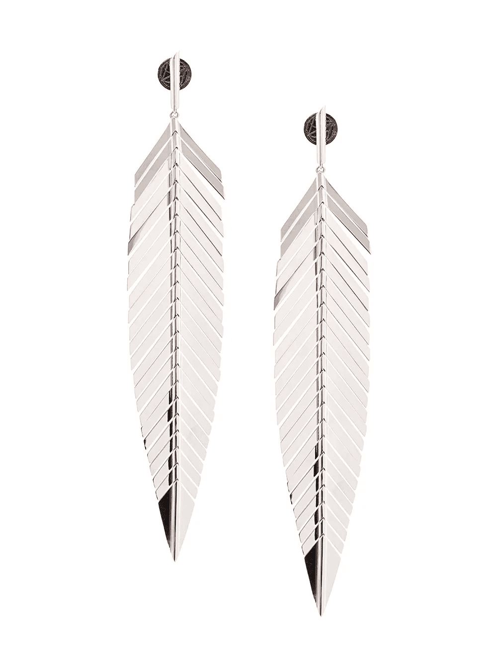 18kt white gold large feather drop earrings - Image 1