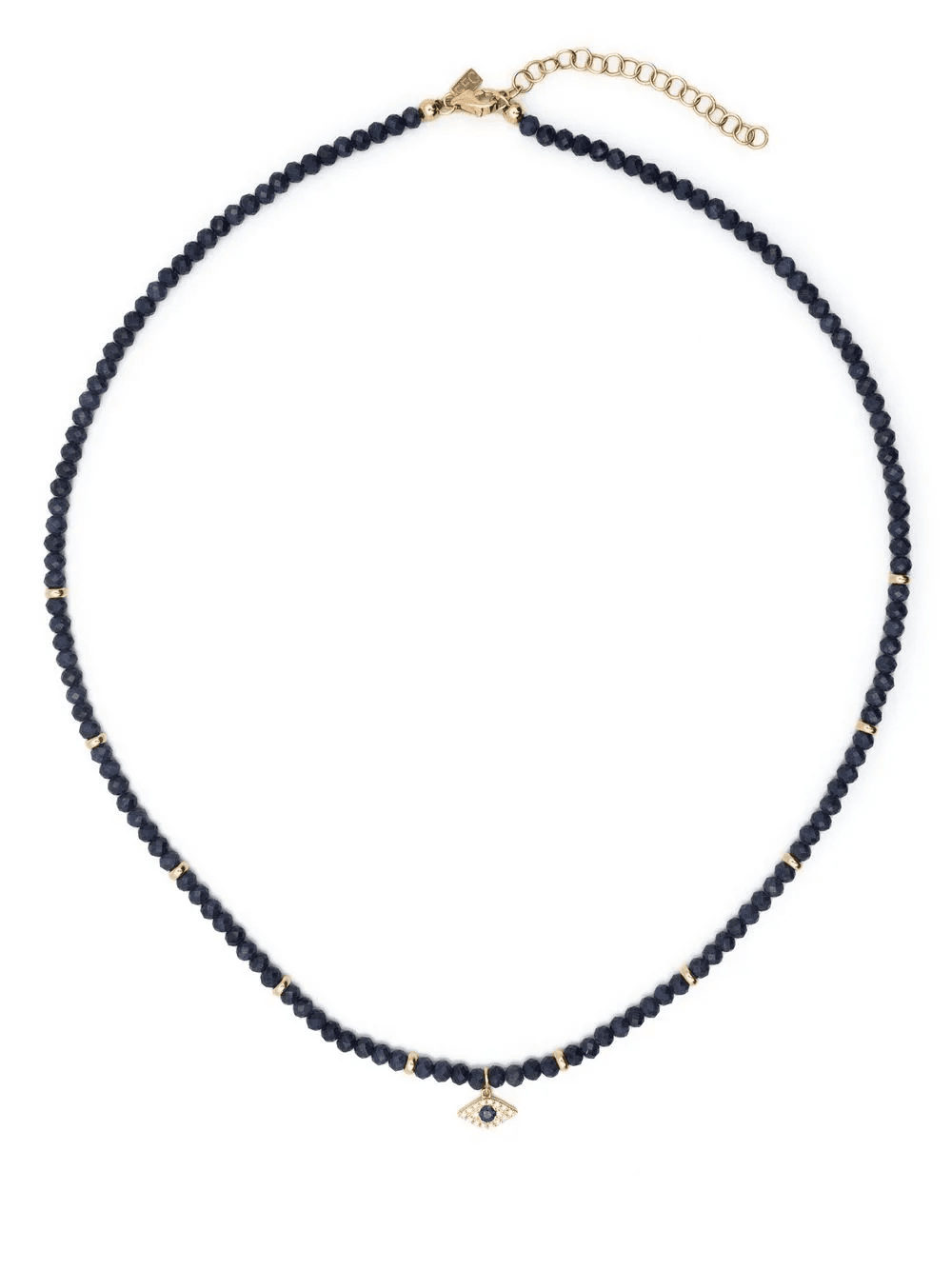 14kt yellow gold Evil Eye sapphire beaded necklace - Image 1