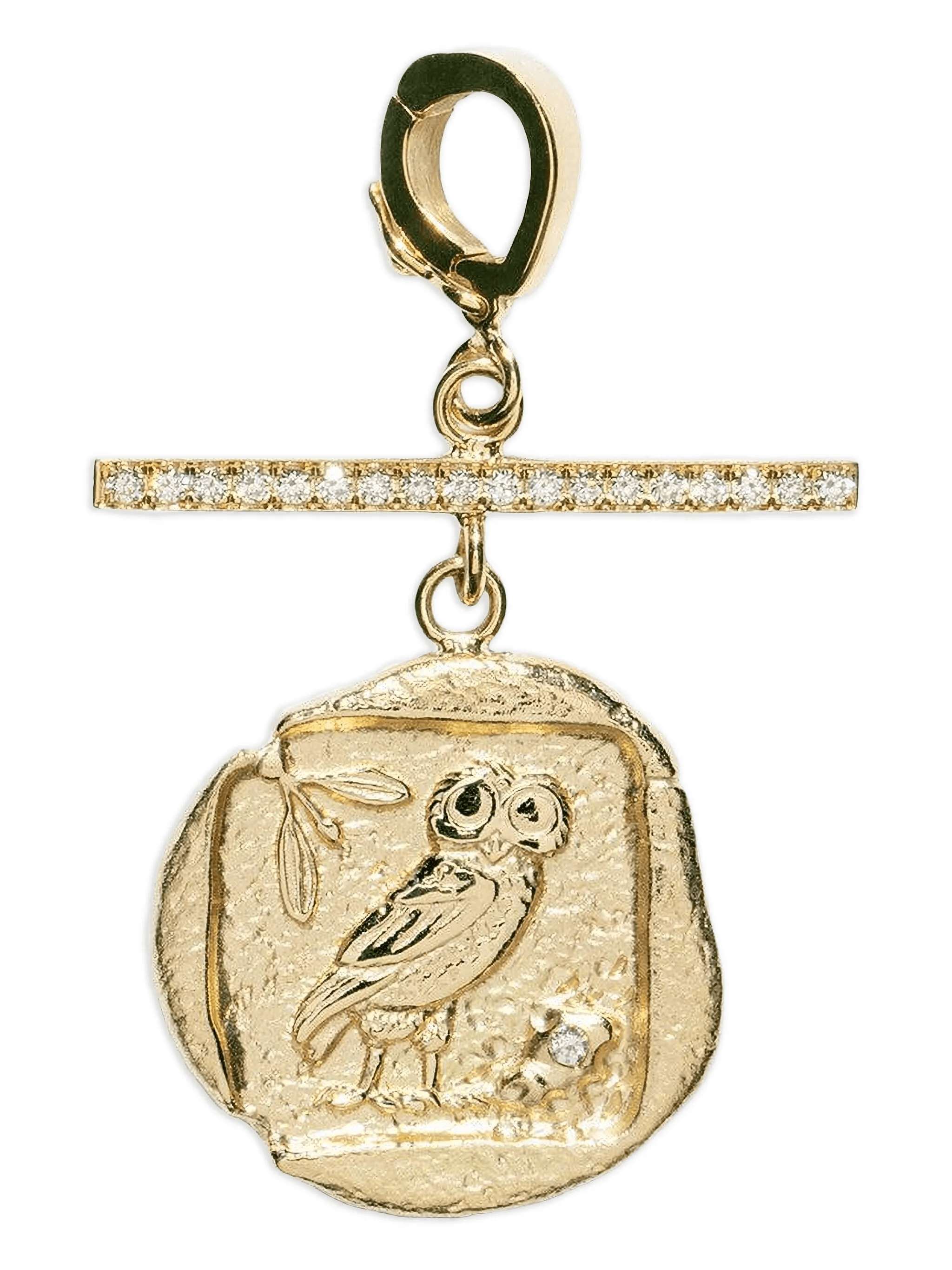 18K yellow gold Owl Athena diamond pendent - Image 1