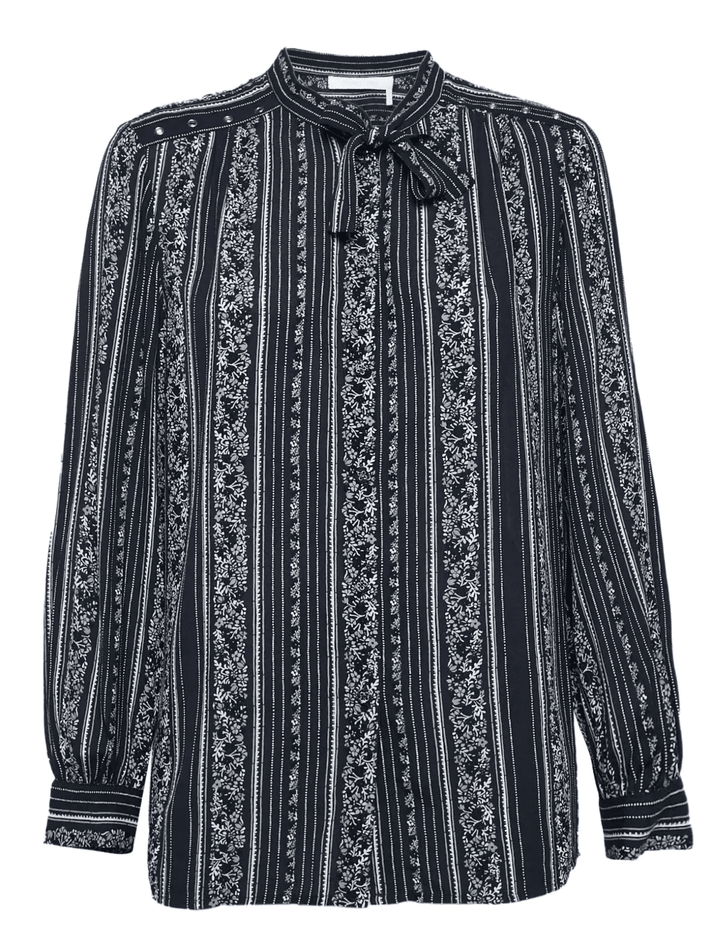 floral striped tie-neck shirt - Image 1