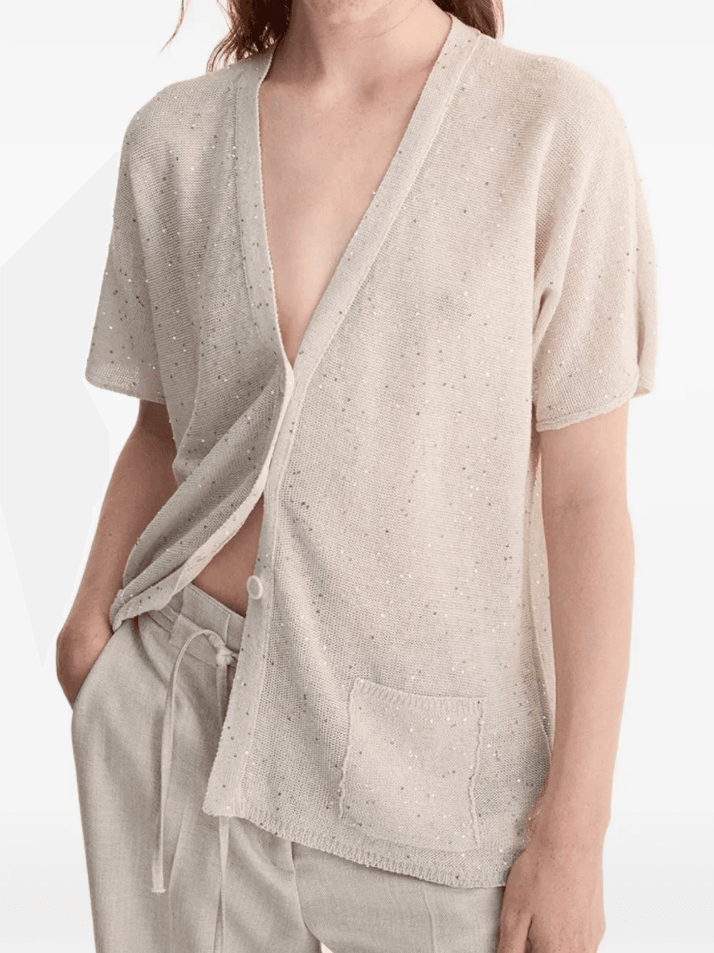 sequin-embellished short-sleeve cardigan - Image 1
