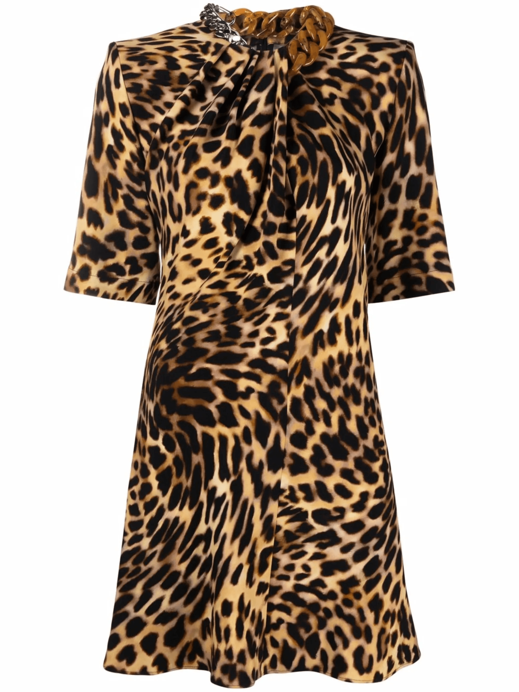 chain-embellished neck leopard print dress - Image 1
