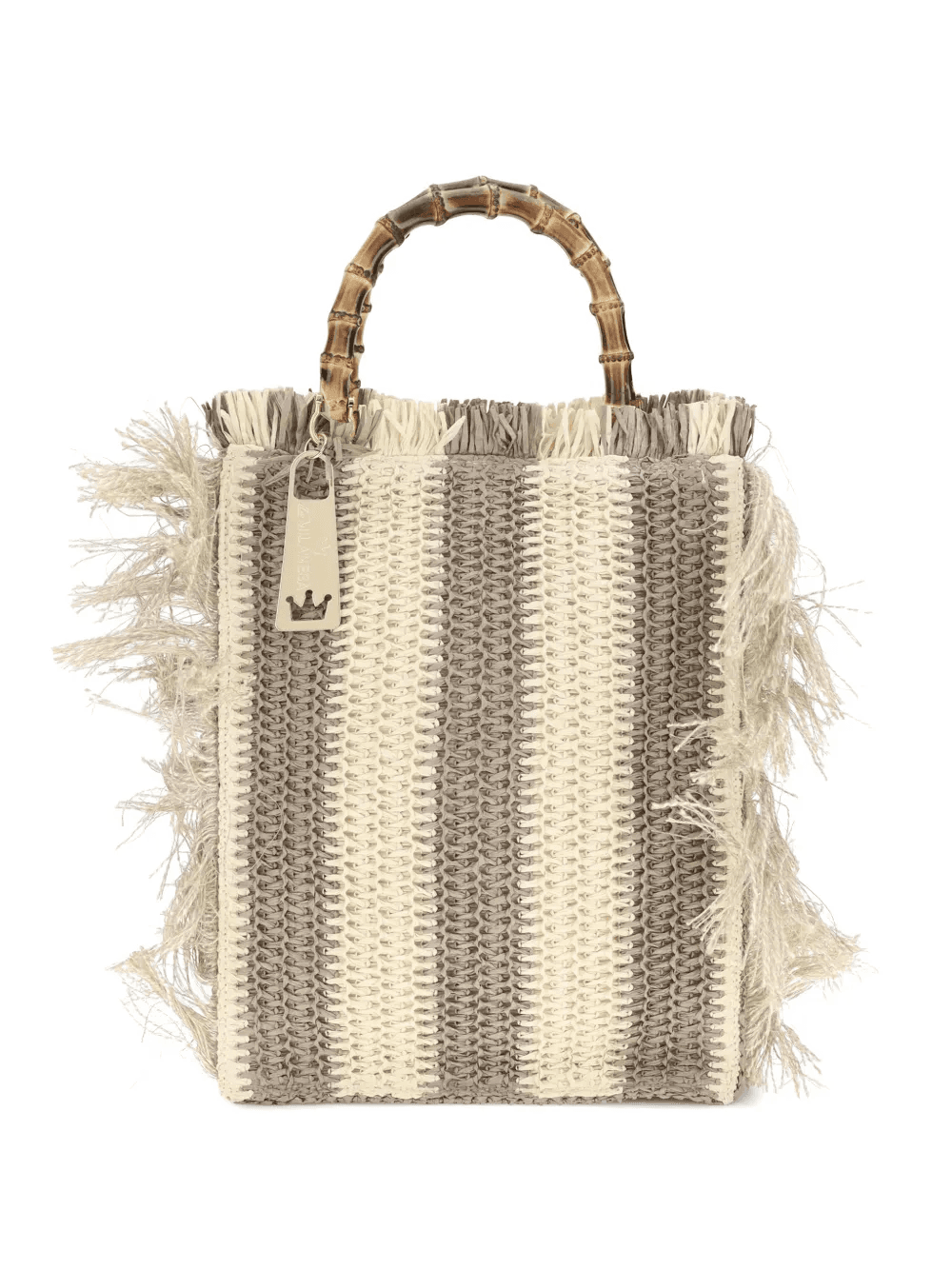 Lilium striped raffia fringe tote bag - Image 1