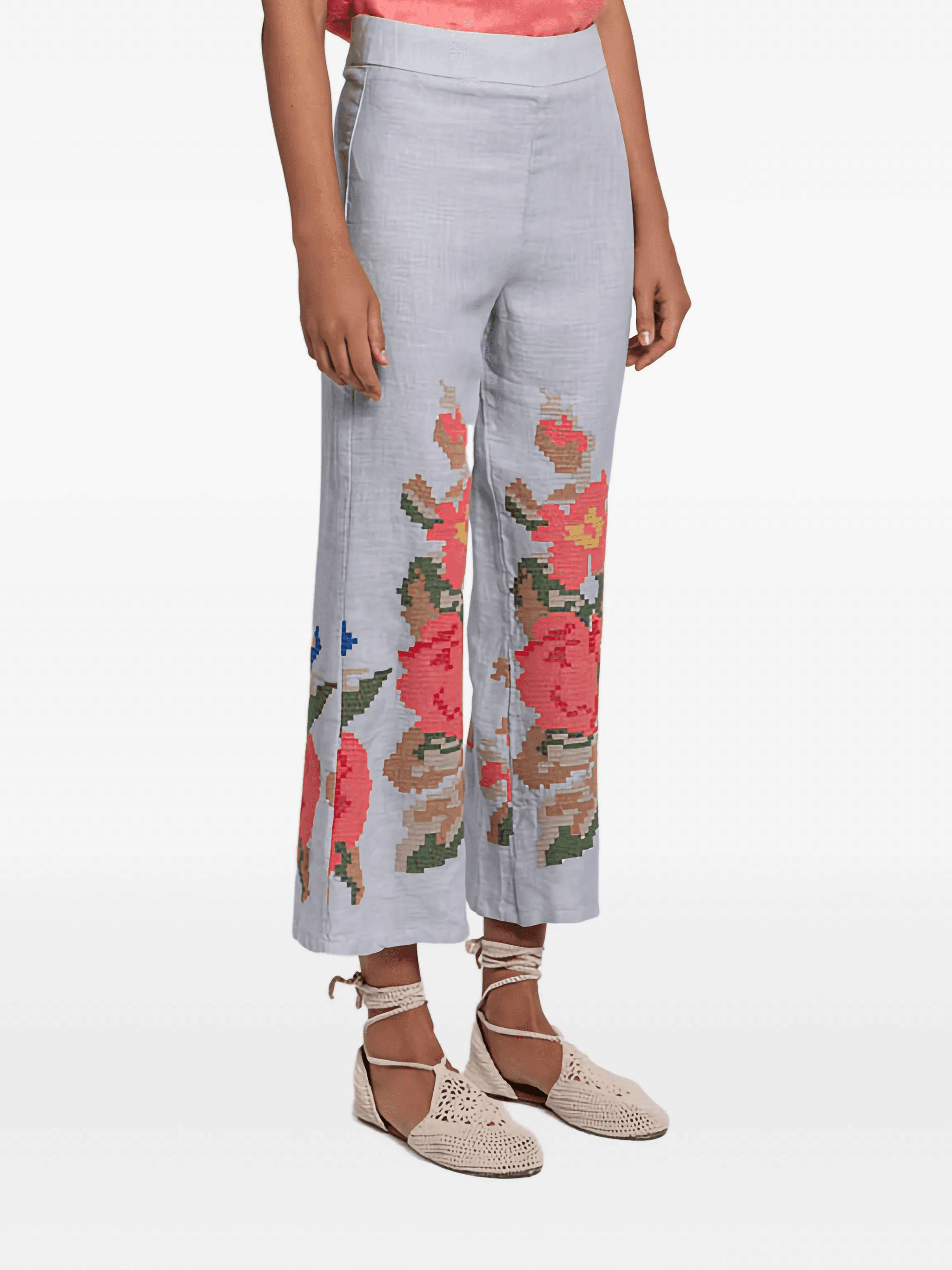 floral-embroidered trousers - Image 1