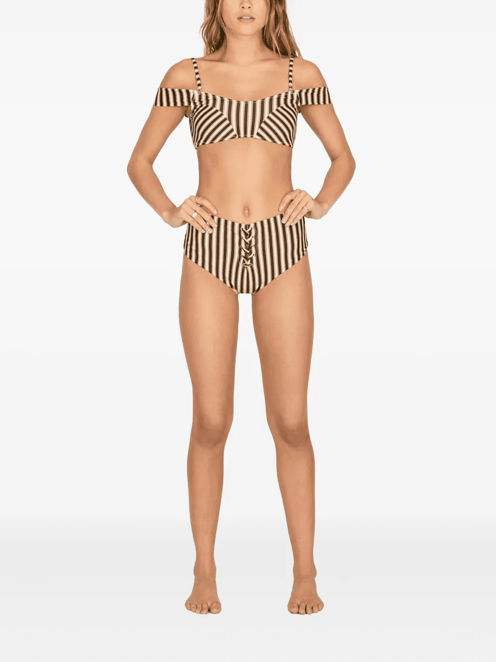 striped lace-up bikini - Image 1