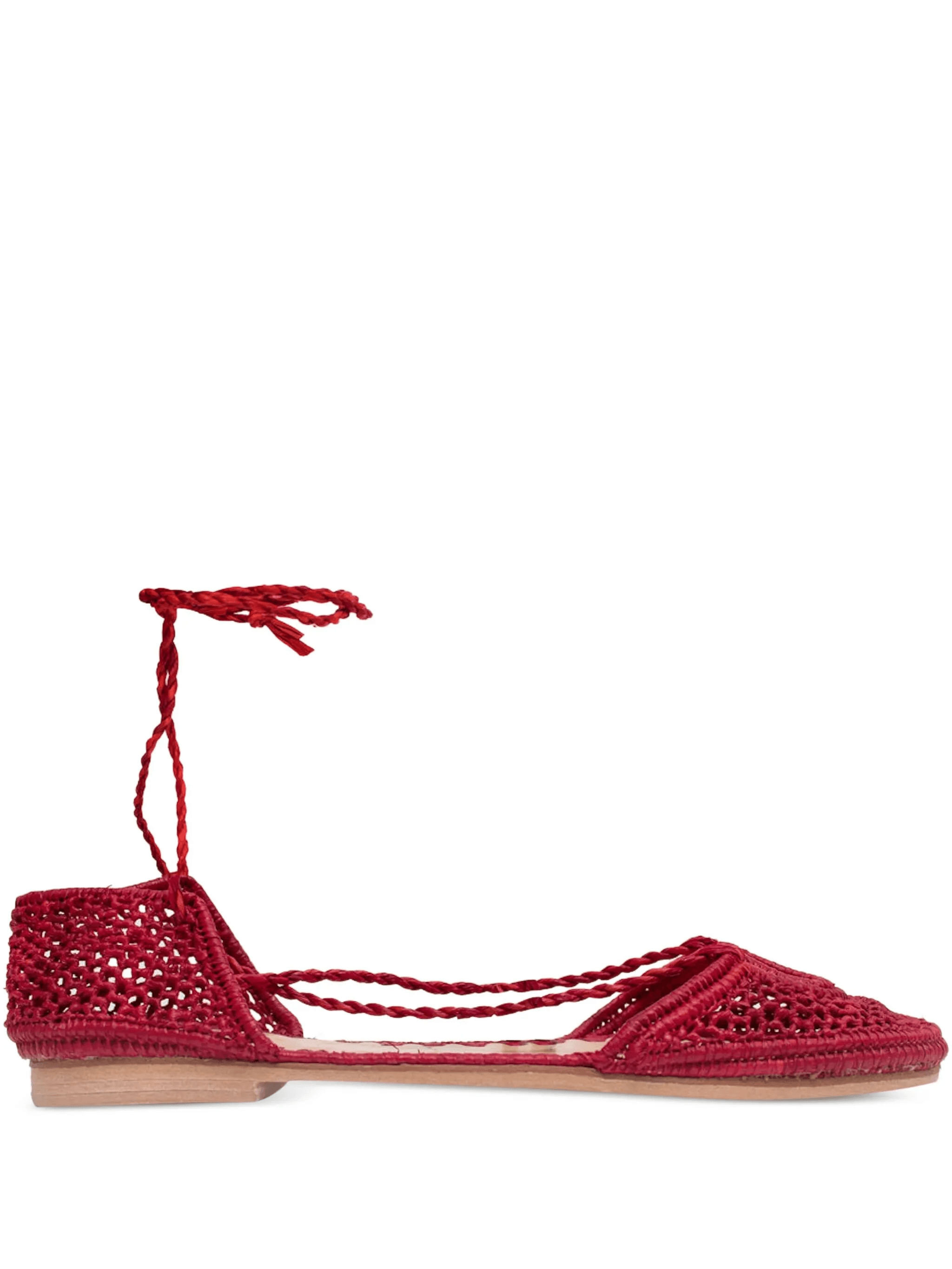 lace-up raffia ballet flats - Image 1