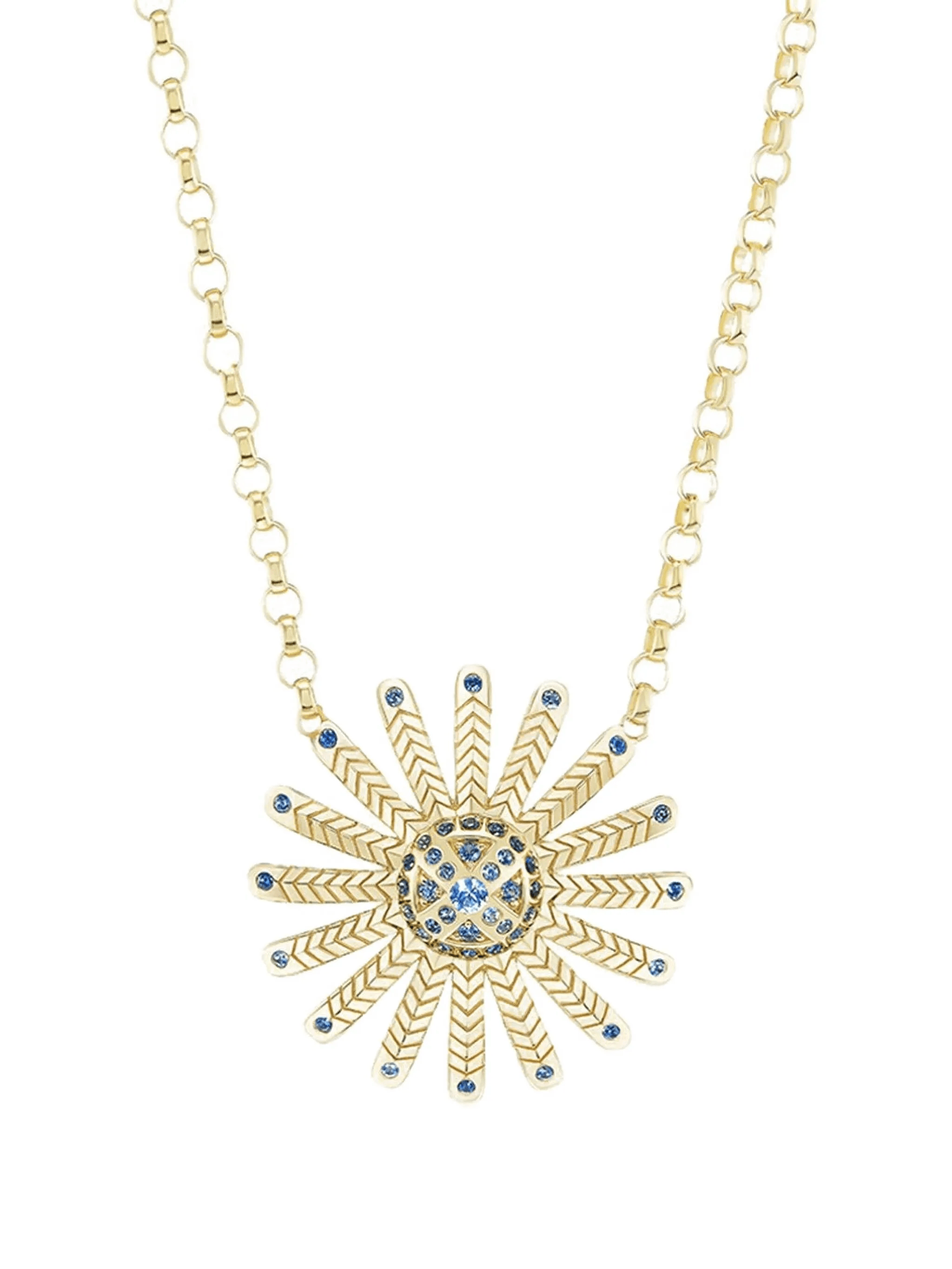 18K yellow gold mini Sunflower sapphire necklace charm - Image 1